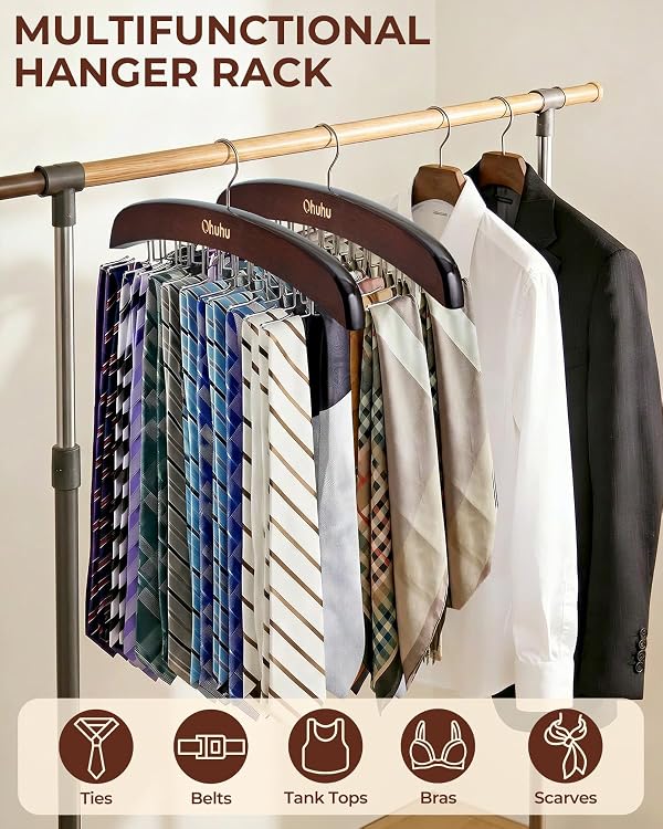 Ohuhu 24-Hook Wooden Tie Rack, 360° Rotating Rustproof Closet Hanger by Ohuhu - Used condition - Image 5