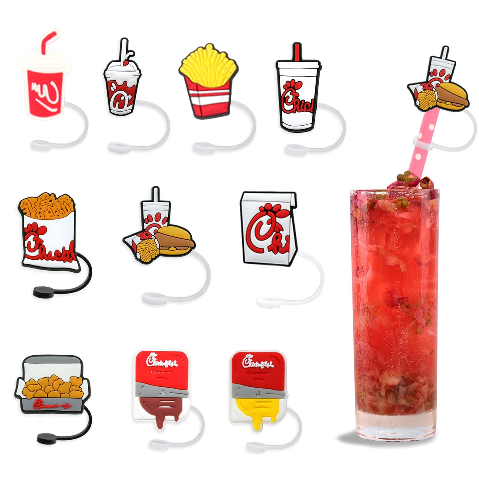 Biendo10pcs Straw Cover Cap Reusable Silicone Food Straw Topper Tips, Cute Delicious Snack Drinking Straw Cap Dust-Proof Straw Plug for 8-10mm (0.31-0.39 Inch) Straw for Home Kitchen Accessories