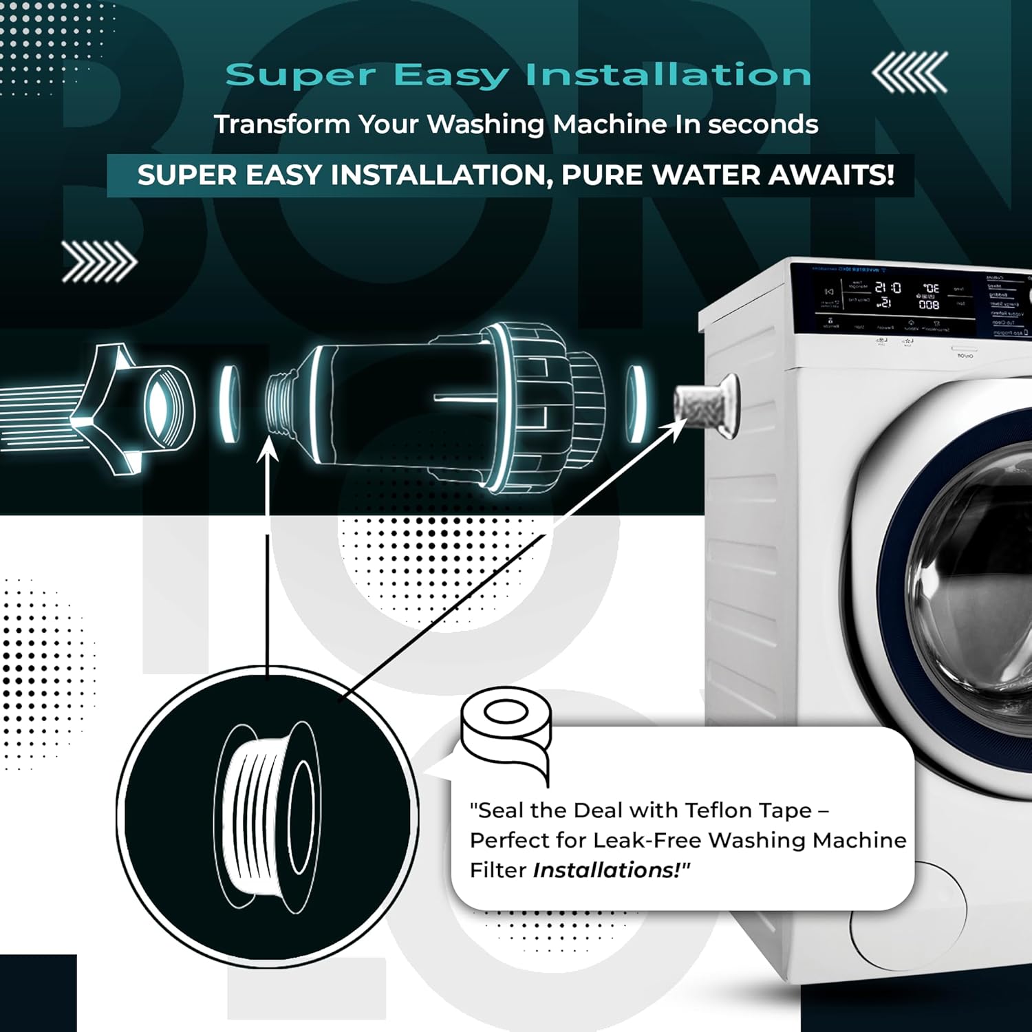 Washing Machine Filter | Hard Water Softener for Washing Machine | Water Filter for Washing Machine Tap | Washing Machine Inlet Filter (Crystal Resin & 3 Tourmaline Balls (25% Each))