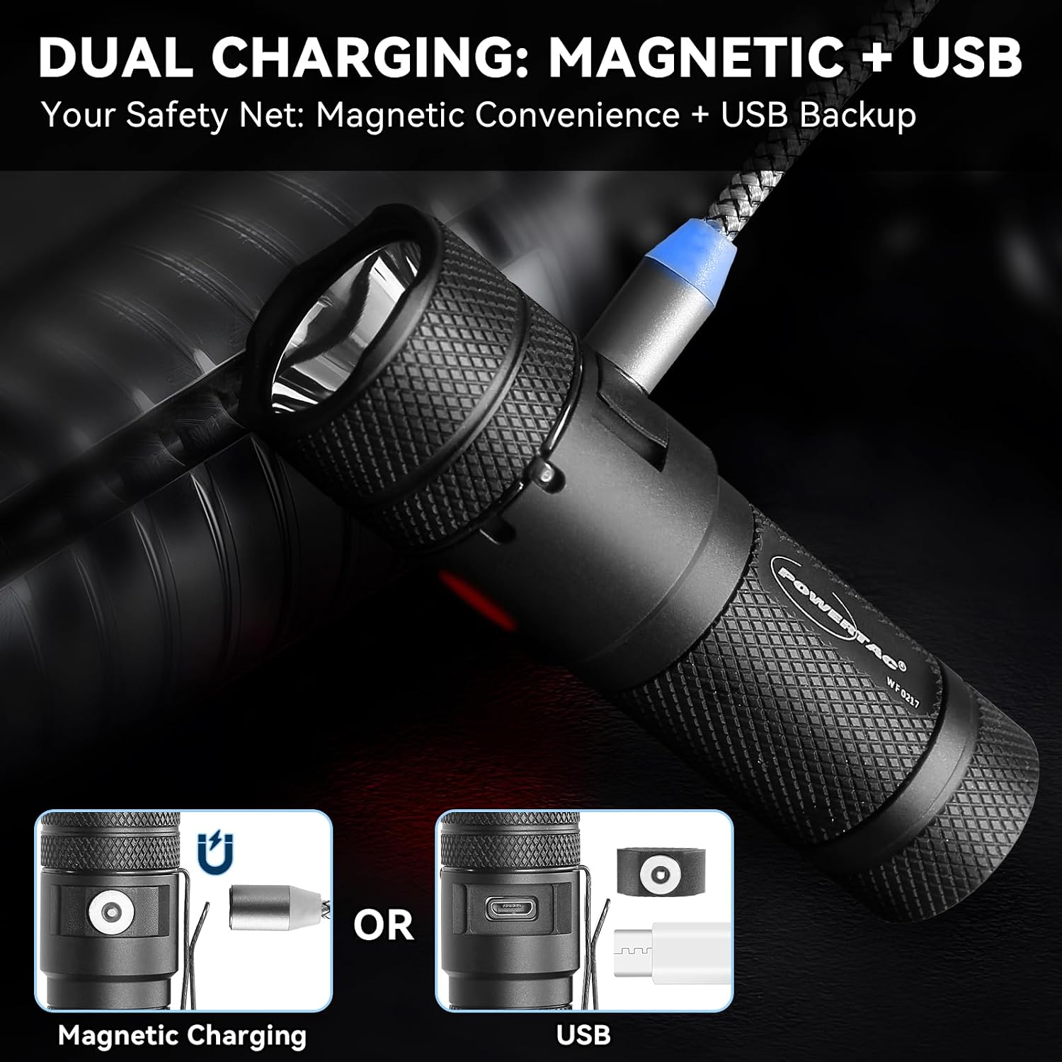 PowerTac E10-G4 1200 Lumen EDC Flashlight – Compact Magnetic Tailcap Light Rechargeable Hands-Free Flashlights image 4