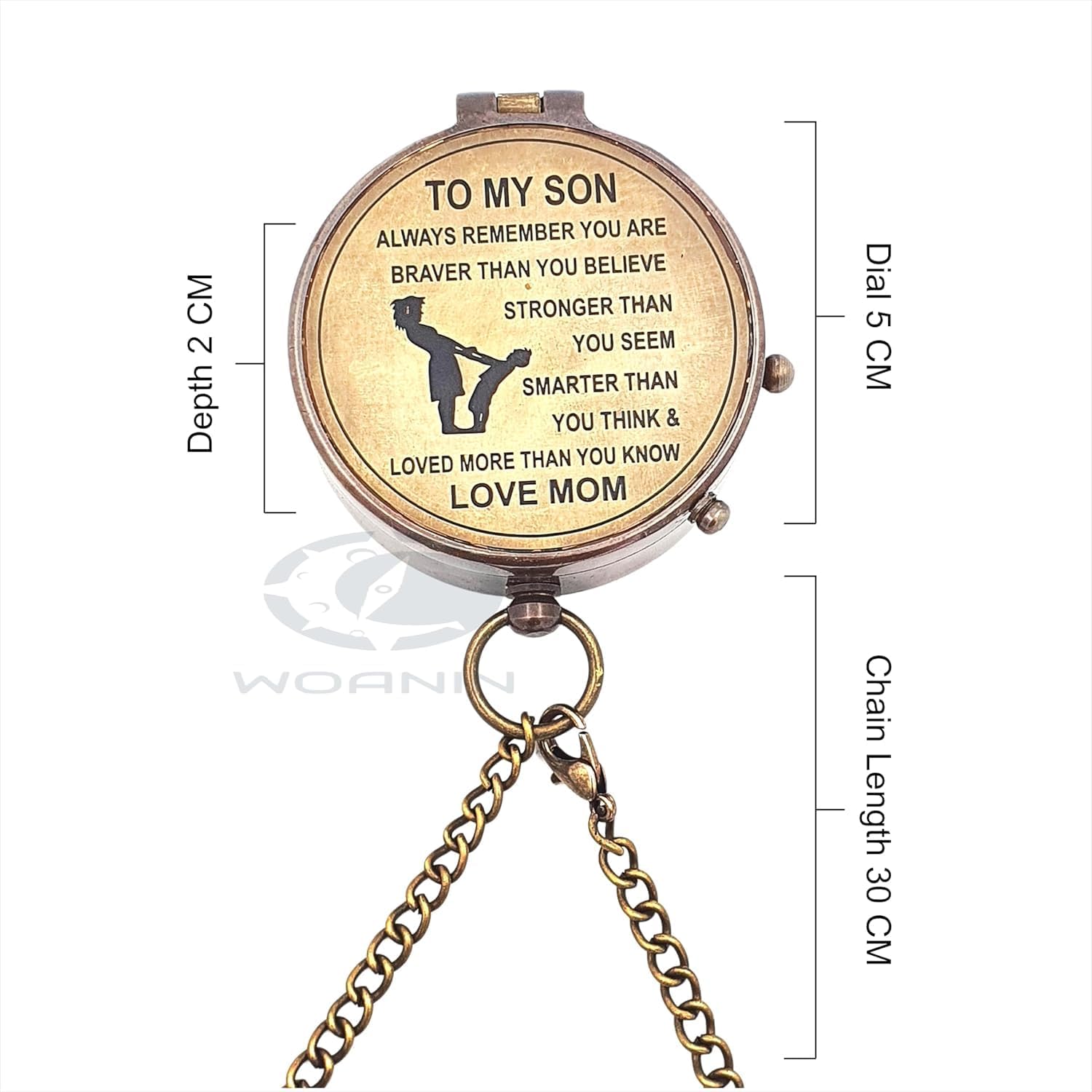 to My Son Compass - Personalized Sundial Compass with Case | Unique Gift for Son, Dad to Son Gift, Mom to Son Gift, Grandson Gift | Pocket Compass with Inspirational Engraving