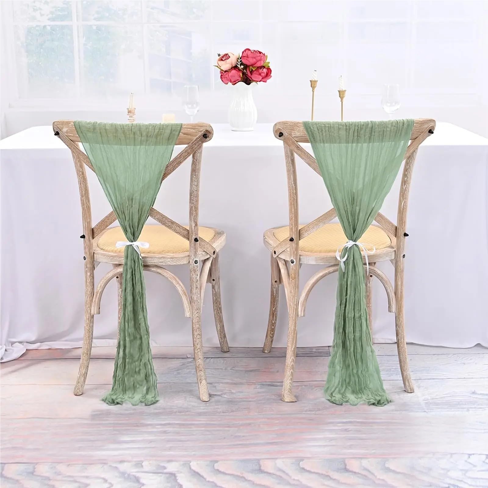 Stuhl SchäRpe 6- oder 12-teiliges Set grüner Stuhlschleifen aus Käsetuch im rustikalen Design for Hochzeitsstühle, Partys, Bankette und Heimdekorationen (20 x 275 cm)(6pcs-Green)
