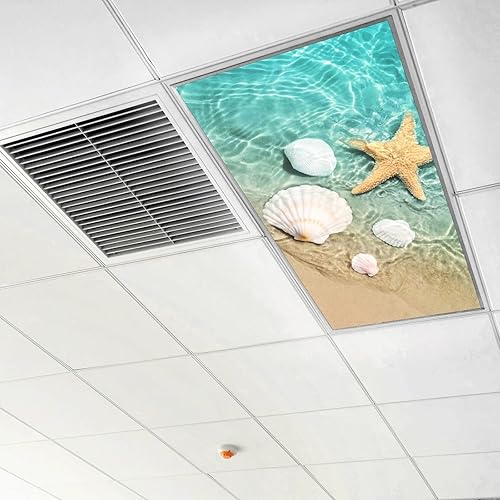 Miniatura 6 de MSINMKOK Cubiertas de luz fluorescentes de 2 x 4 pies, para agua de mar, playa, estrella de mar, filtros de luz de caracola, fácil instalación para