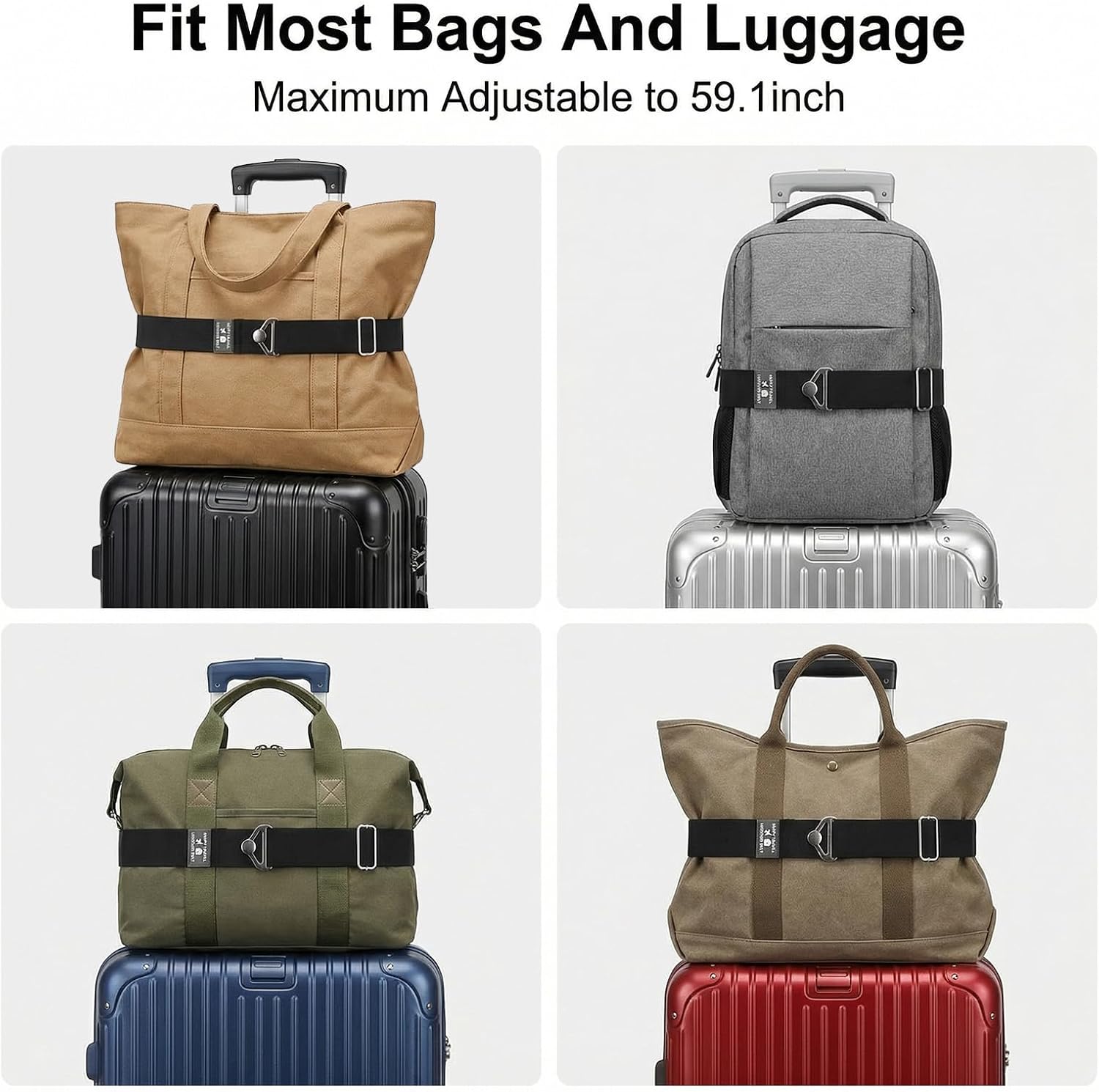2-in-1 Travel Belt for Luggage Straps Add a Bag Luggage Strap for Backpack Over Handle for Carry On Bag Suitcase Belts Adjustable Travel Airport Luggage Belt Strap with Alloy Buckle