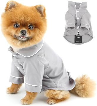 PAIDEFUL Solid Cotton Blend Dog Pajamas with Lapel, Soft Breathable Puppy Loungewear for Small Medium Dogs, Two-Legged Sleepwear Shirt with Snap Buttons for Cats Yorkie,Grey,S