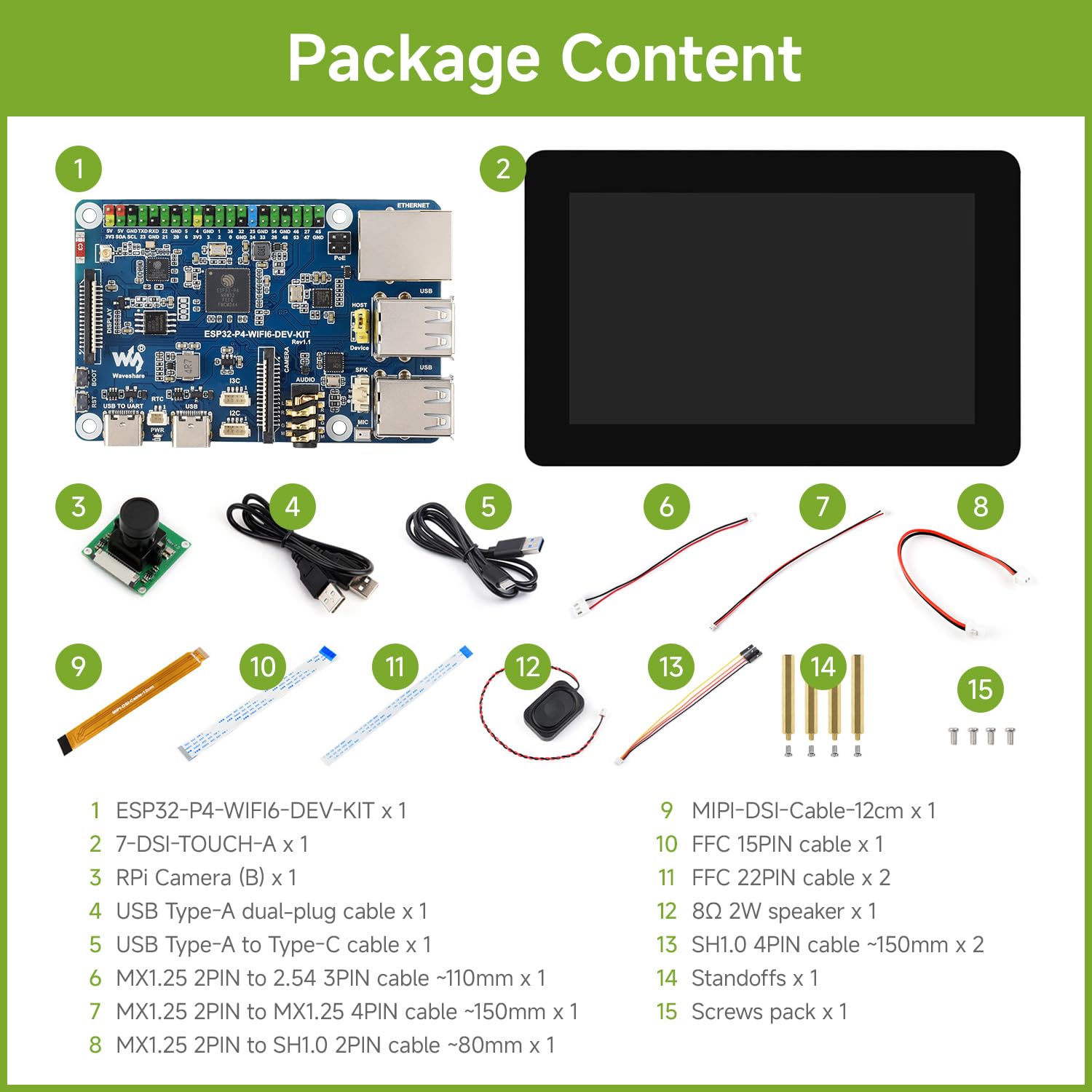 Waveshare ESP32-P4-WIFI6-DEV-KIT High-Performance Development Board, Based on ESP32-P4 & ESP32-C6, Supports Wi-Fi 6, BT 5 & BLE 5, Bundle with Board, 7inch Screen