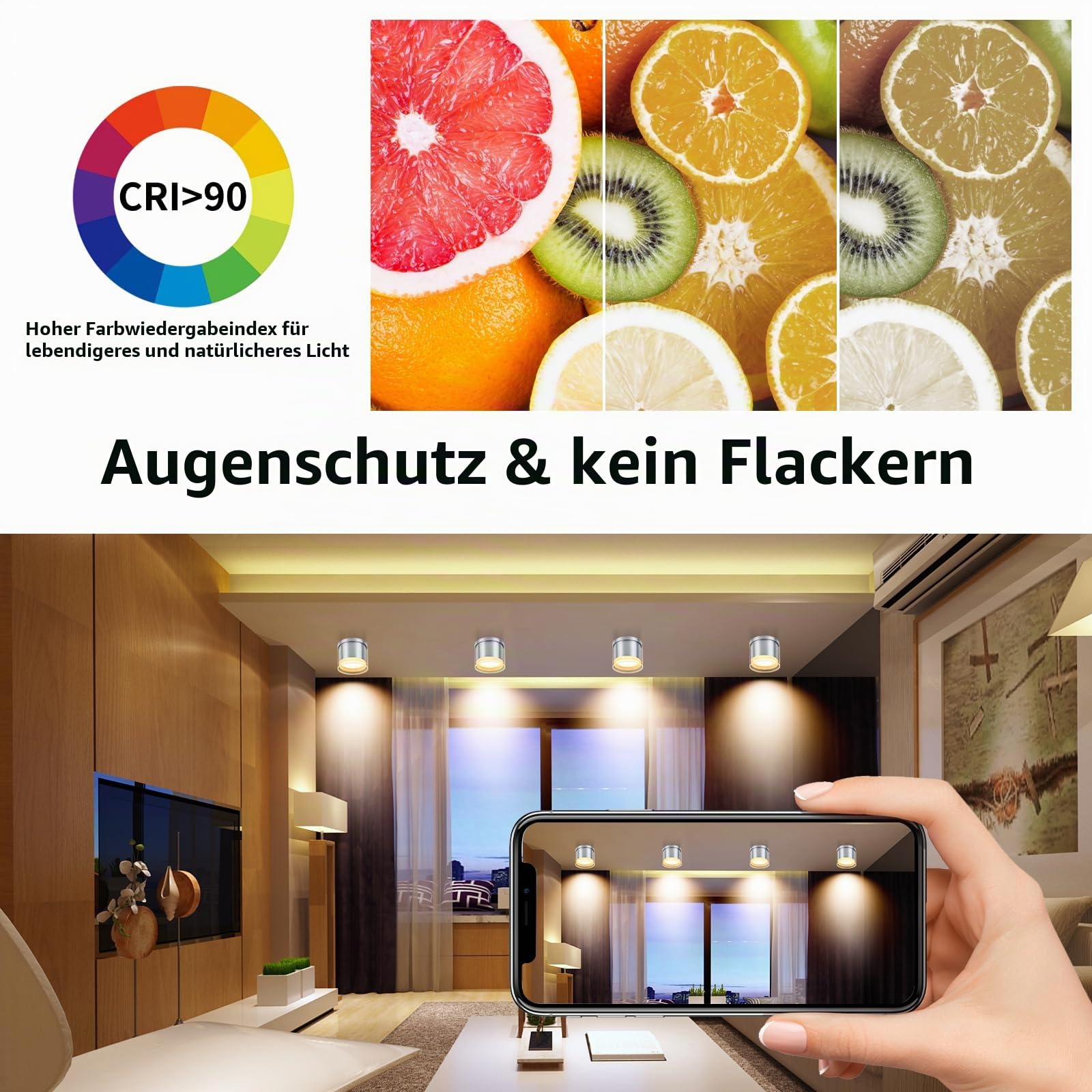 GeyouLux LED Aufbauspot Ø90×86mm Deckenspots 3CCT Aluminium LED Aufbaustrahler inkl. 7W 800LM GX53 LED Leuchtmittel Aufputz Spots Deckenlampe 3000K/4000K/6500K Grau Rund 4 Stück