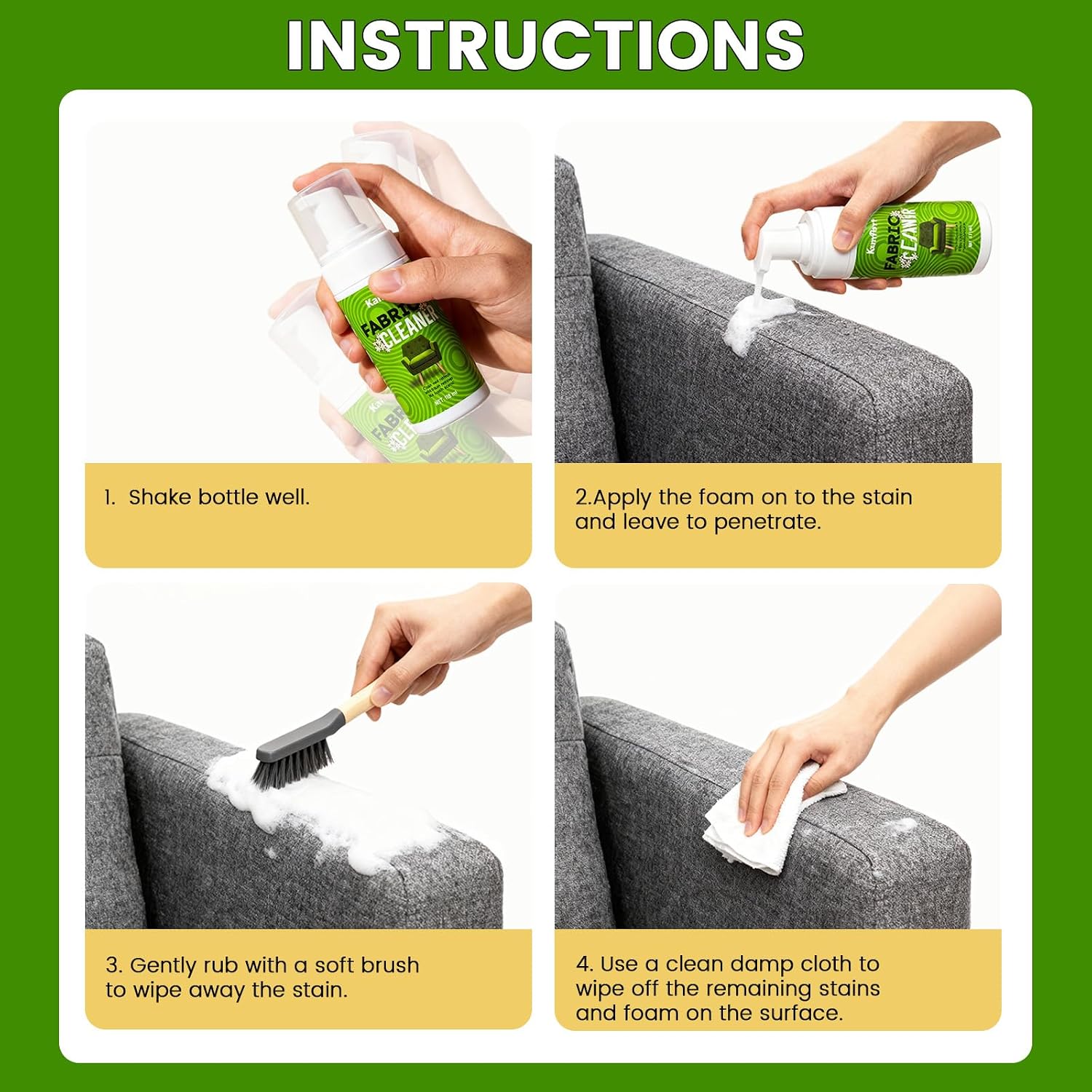 No-Rinse Upholstery Foam Cleaner – Safe Easy Fresh Furniture for Kids Pets Sofas Couches Car Seats
