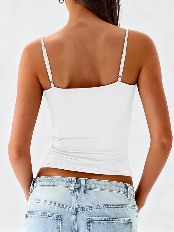 ANRABESS Tank Tops for Women Summer Double Lined Sleeveless Top,White,S image 4