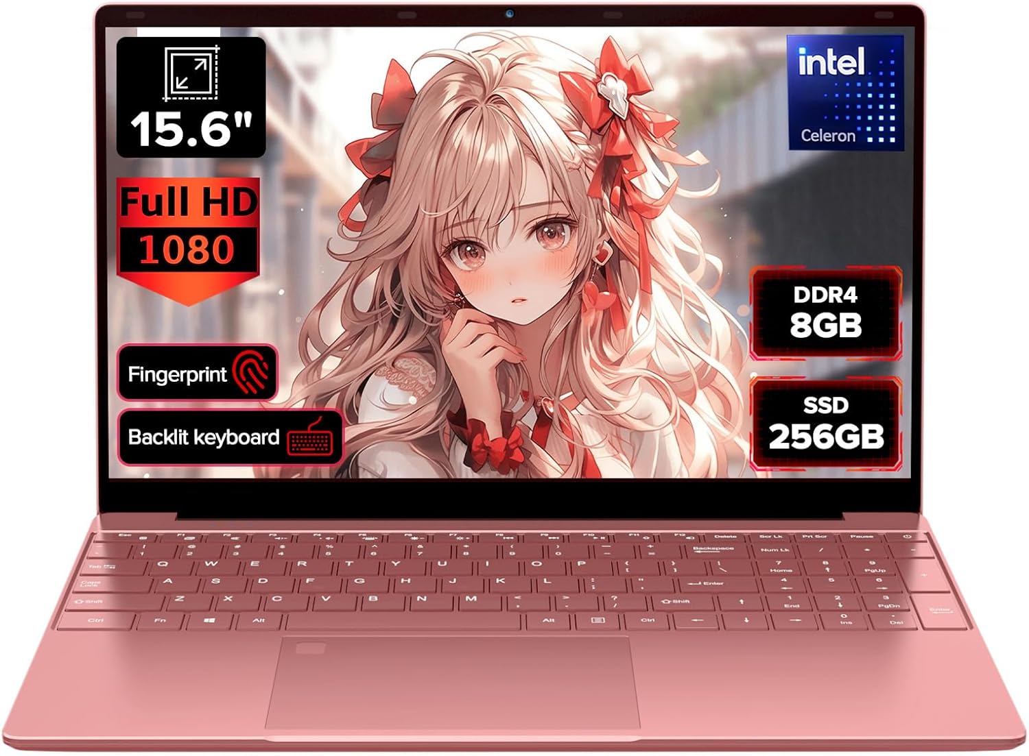 2026 Latest Laptop Computer Notebook,15.6″ IPS FHD Display,8GB RAM 256GB SSD,Celeron N5100 Processor,WiFi5,BT5.0,USB3.0,Backlit keyboard,Fingerprint for Business Home Office and Students,Rose Gold
