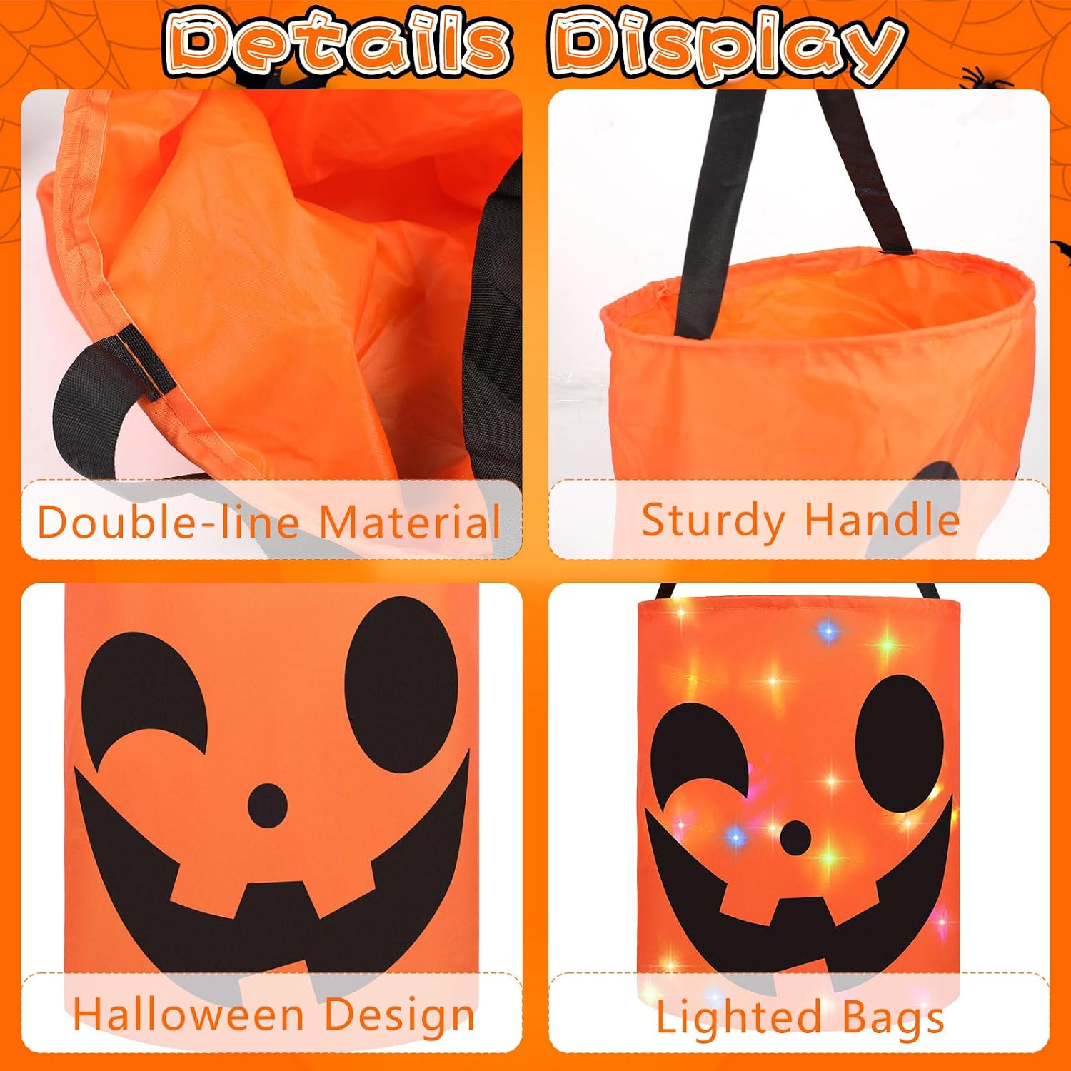 CCINEE 2Pcs Light Up Halloween Trick Or Treat Bucket, Candy Bags for Halloween Party LED Glow in The Dark Goodie Bags for Trick Or Treat Candy Gifts