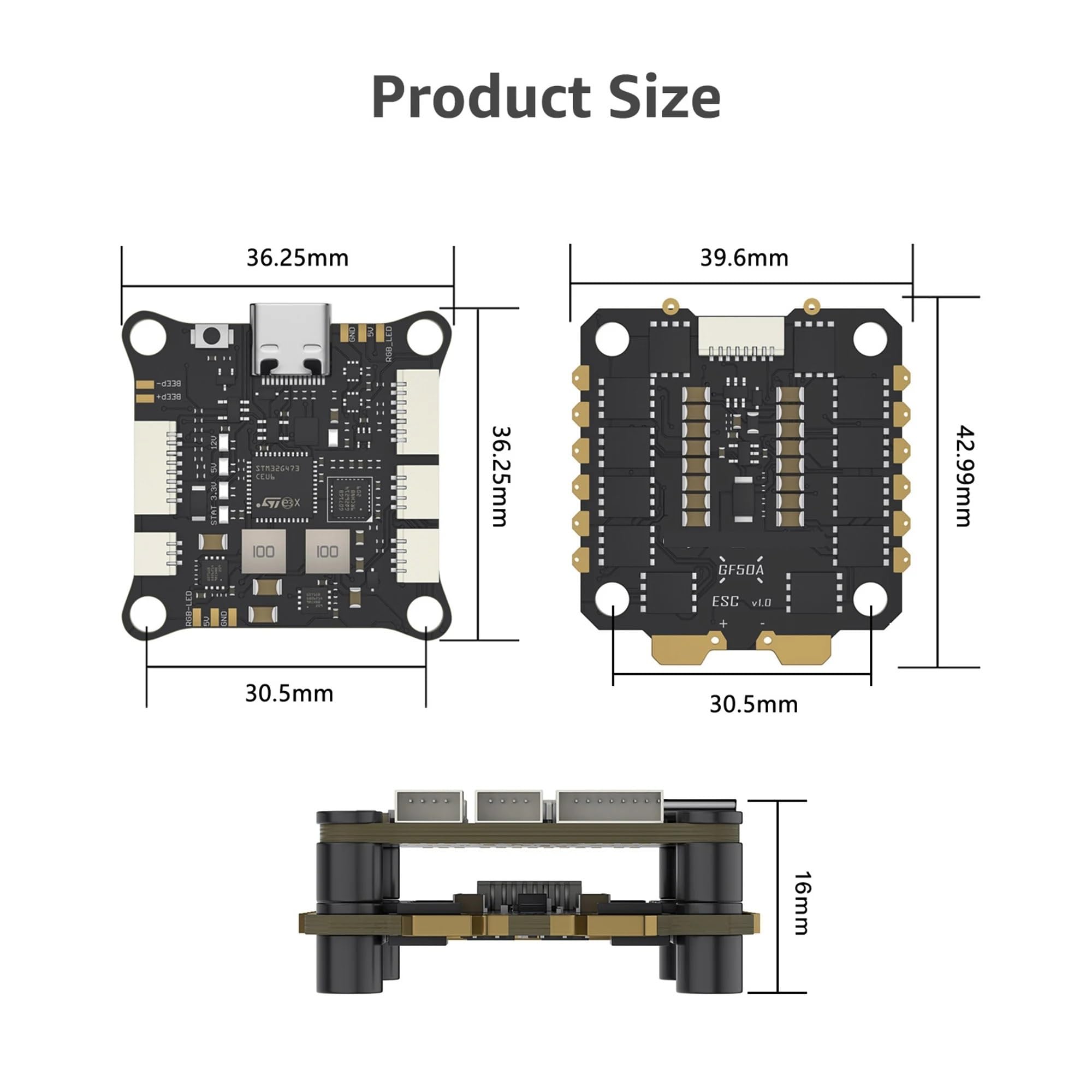 Spare parts G4 Alpha GF50A FPV Stack G473 Flight Controller FETTEC S2M Dshot2400 GF50A 4IN1 ESC compatibile con il modello di drone FPV Freestyle(4IN1 DShot2400 ESC)