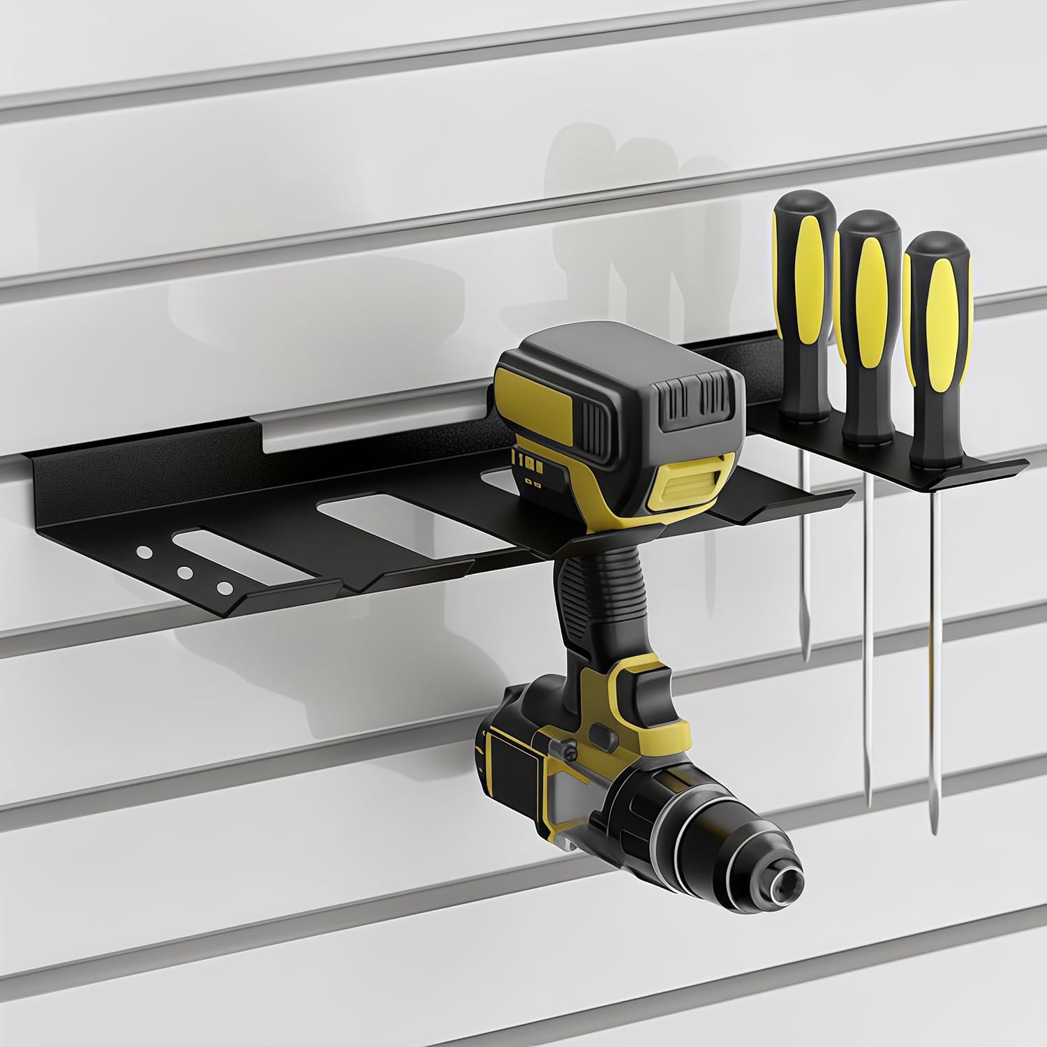 Slatwall Power Tool Organizer 2 Pack, Cordless Tool Organizer with 8 Drill Holder, Heavy Duty Slat Wall Accessories Max Loads 40Lbs for Garage, Workshop