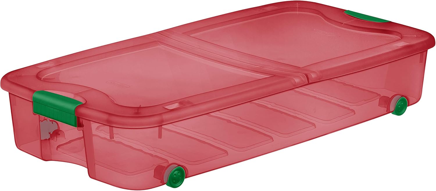 4-Pack Under Bed Plastic Storage Bin Unit Boxes Are Containers For Clothes, Books, Diapers, Shoes, Linen. Office Supplies, Camping, RV, Pantry Foods 66 Quart Capacity