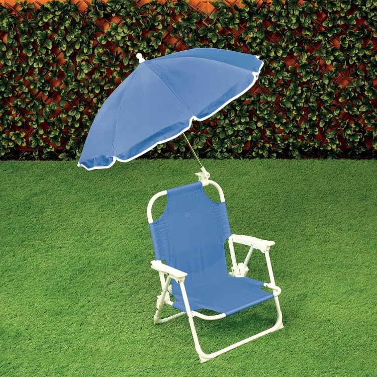Kids Parasol Chair Set with Sun Shade Umbrella, Children's Folding Beach Garden Chair, Outdoor Patio Sun Shade Seat for Boys & Girls, Lightweight Portable Chair for Garden, Beach, Picnic & Camping.