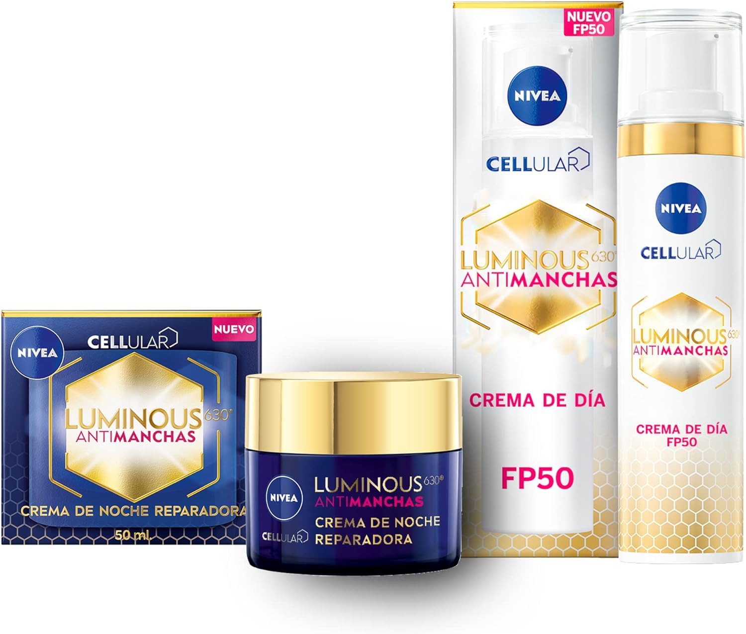 NIVEA Cellular Luminous630 - Set Antimanchas - Crema de Día FP50 40 ml y Crema de Noche 50 ml - Antimanchas, Hidratación y Reparación - Con Ácido Hialurónico, Thiamidol - Todo Tipo de Piel