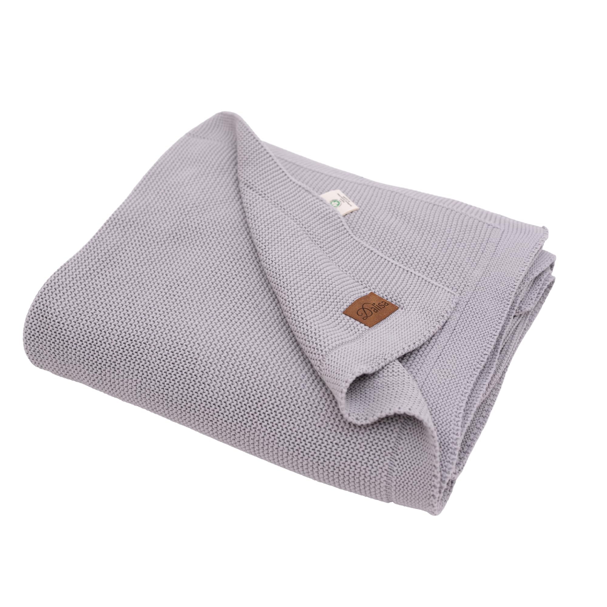 Dalisa Organic Turkish Cotton Throw Blanket 150 x 200 cm, Harbor Mist – GOTS Certified, Soft Knit for Sofa & Bed, Boho Vintage Design, Machine Washable
