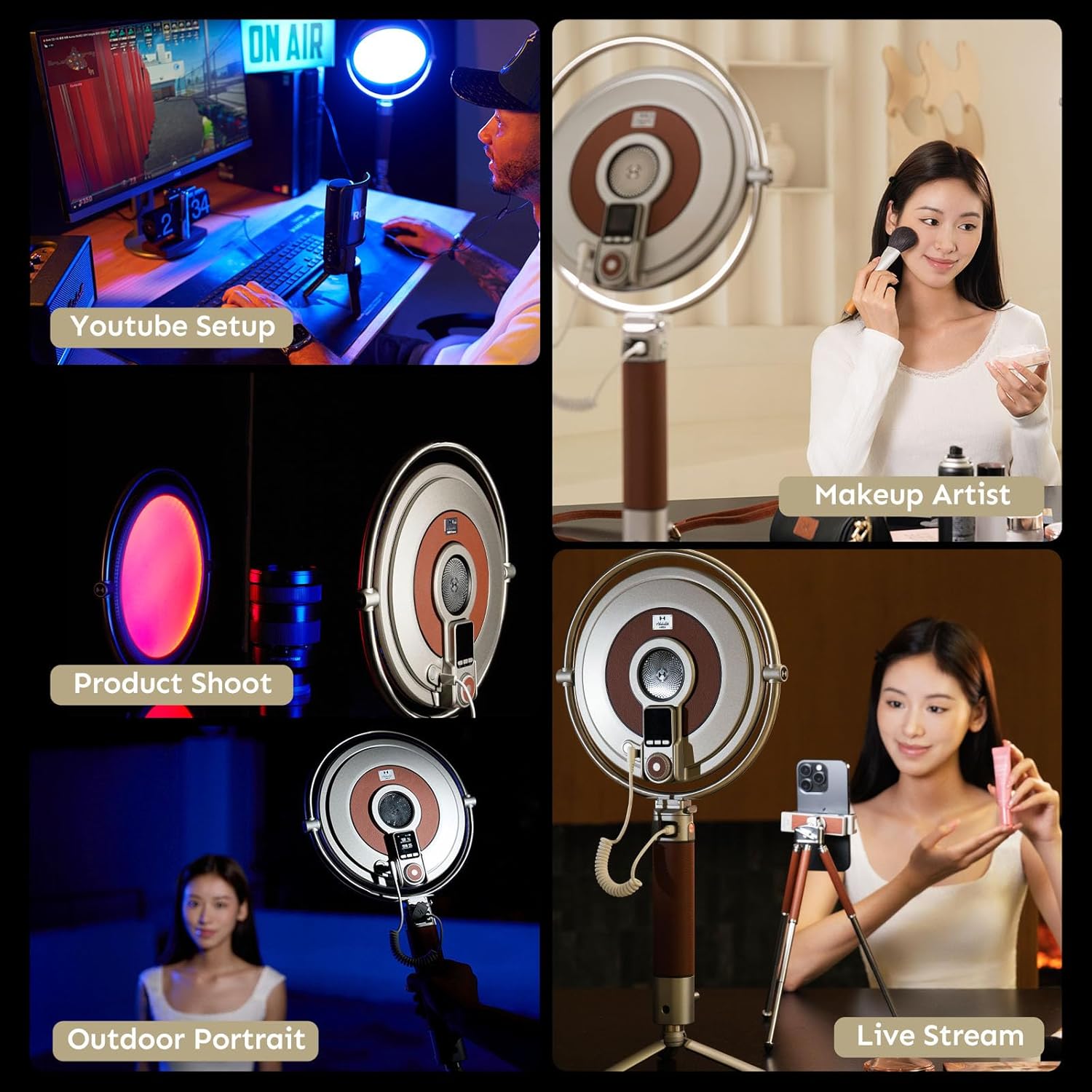 Harlowe Sol 40 40W Bi-Color Round Panel Light | Dimmable LED Video Light 95+CRI/TLCI RG0 No Blue Light 360° Rotation with Remote Control