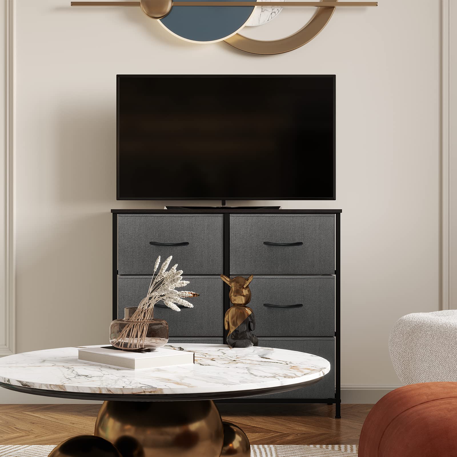 Maxtown Dresser for Bedroom 6 Drawers, Storage Drawer Units for Bedroom,Living Room, Hallway, Nursery, Tall Dresser Storage Tower with Sturdy Steel Frame, Wooden Top and Easy-Pull Fabric Bins Black