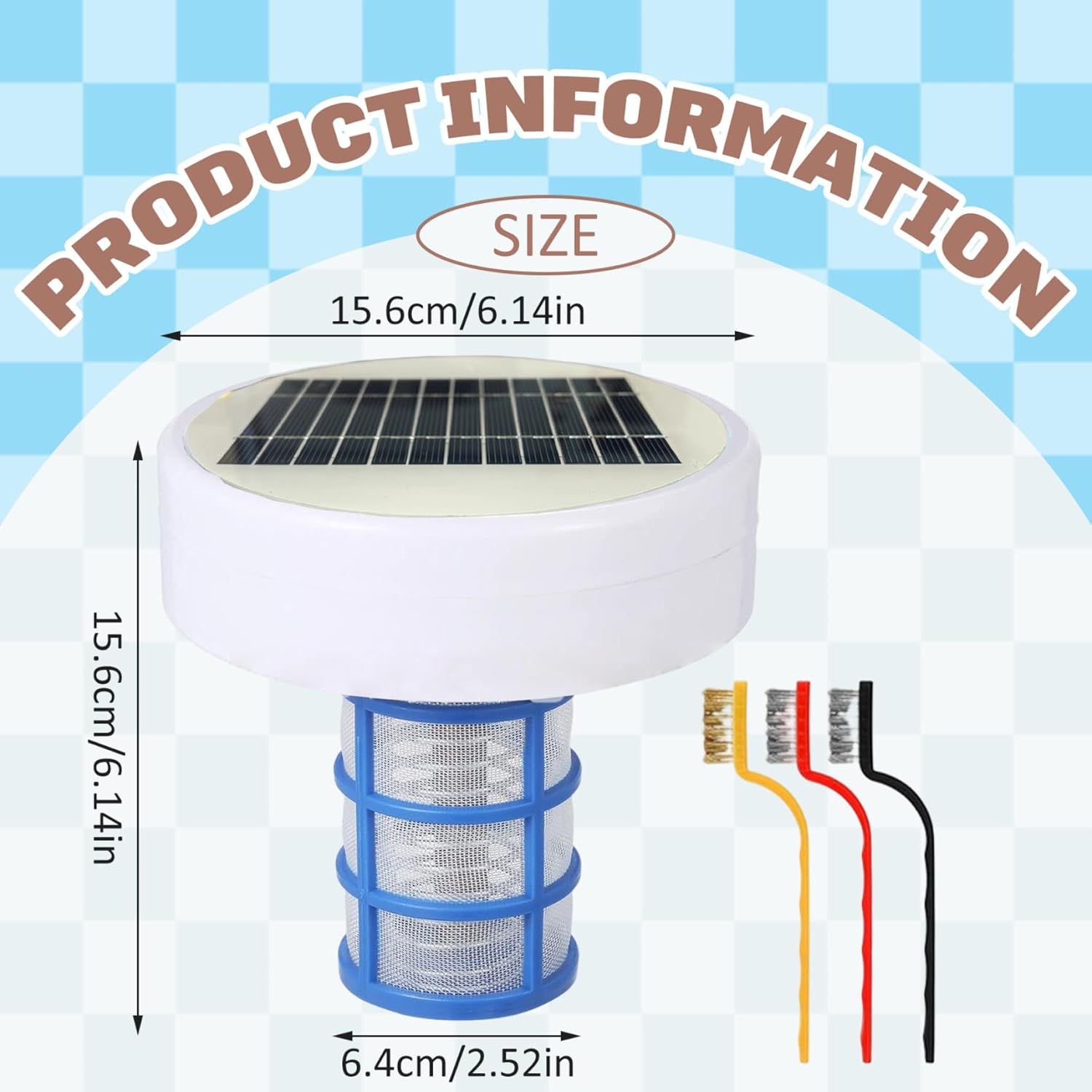 Solar Pool Ionizer, Pool Ionizer with Brushes, Ideal for Reducing Chlorine, Purifying Water, for Above Ground and Inground Pools