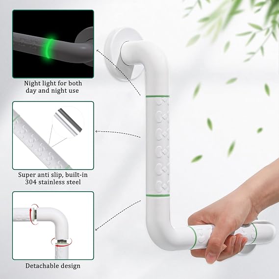 Anti Bathroom Grab Rail,90° Detachable Right Angle White Stainless Steel Shower Hand Rail,Safety Hand Rail Support for Elderly, Children and Disability
