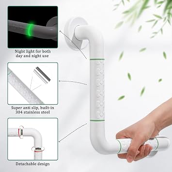 Anti Bathroom Grab Rail,90° Detachable Right Angle White Stainless Steel Shower Hand Rail,Safety Hand Rail Support for Elderly, Children and Disability