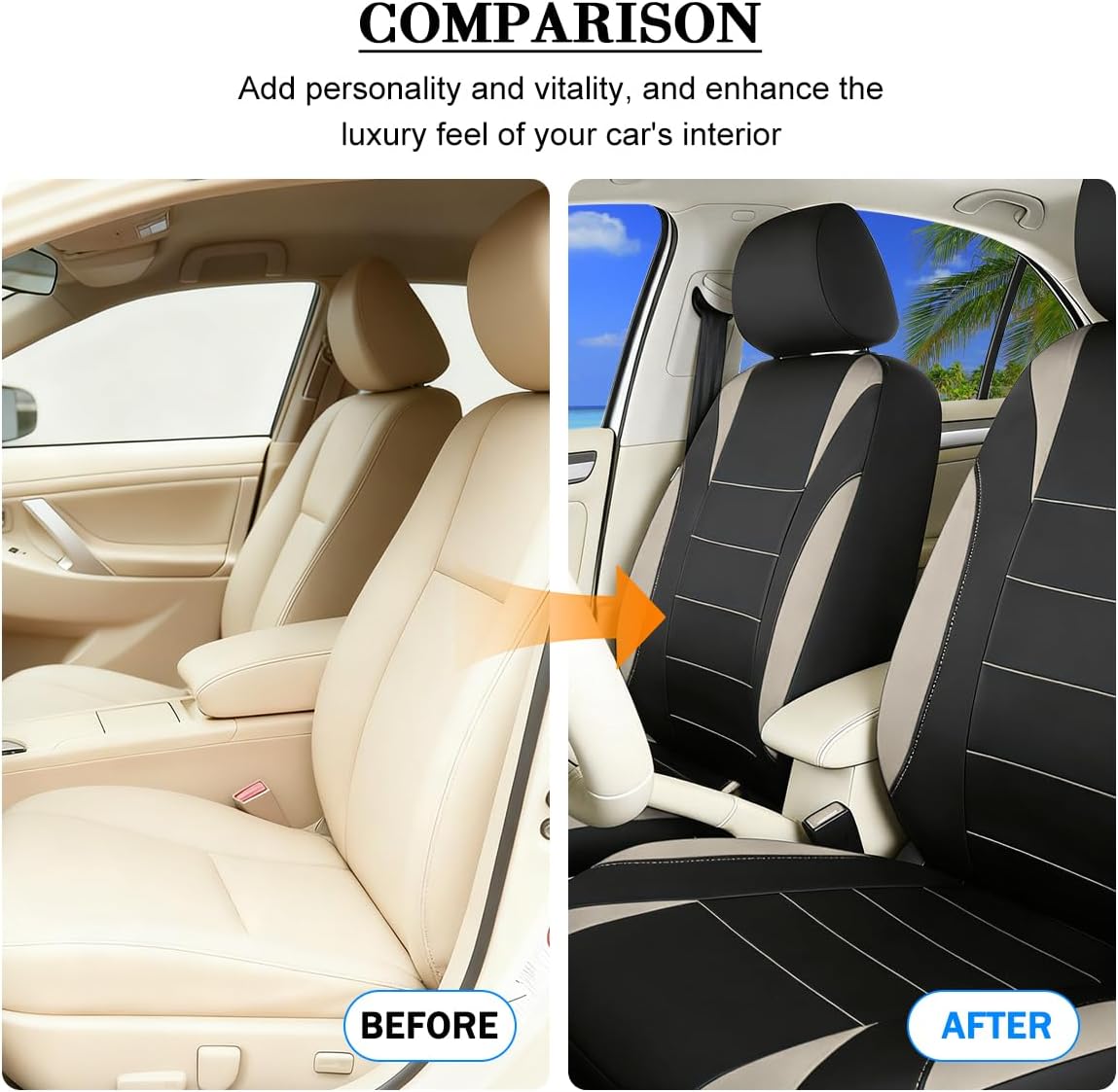 Car Seat Cover Full Set, Soft Breathable Anti-Slip Front and Rear Split Bench, Airbag Compatible, Comfortable Automotive Interior Seat Protector, Universal Fit (Black/Gray)