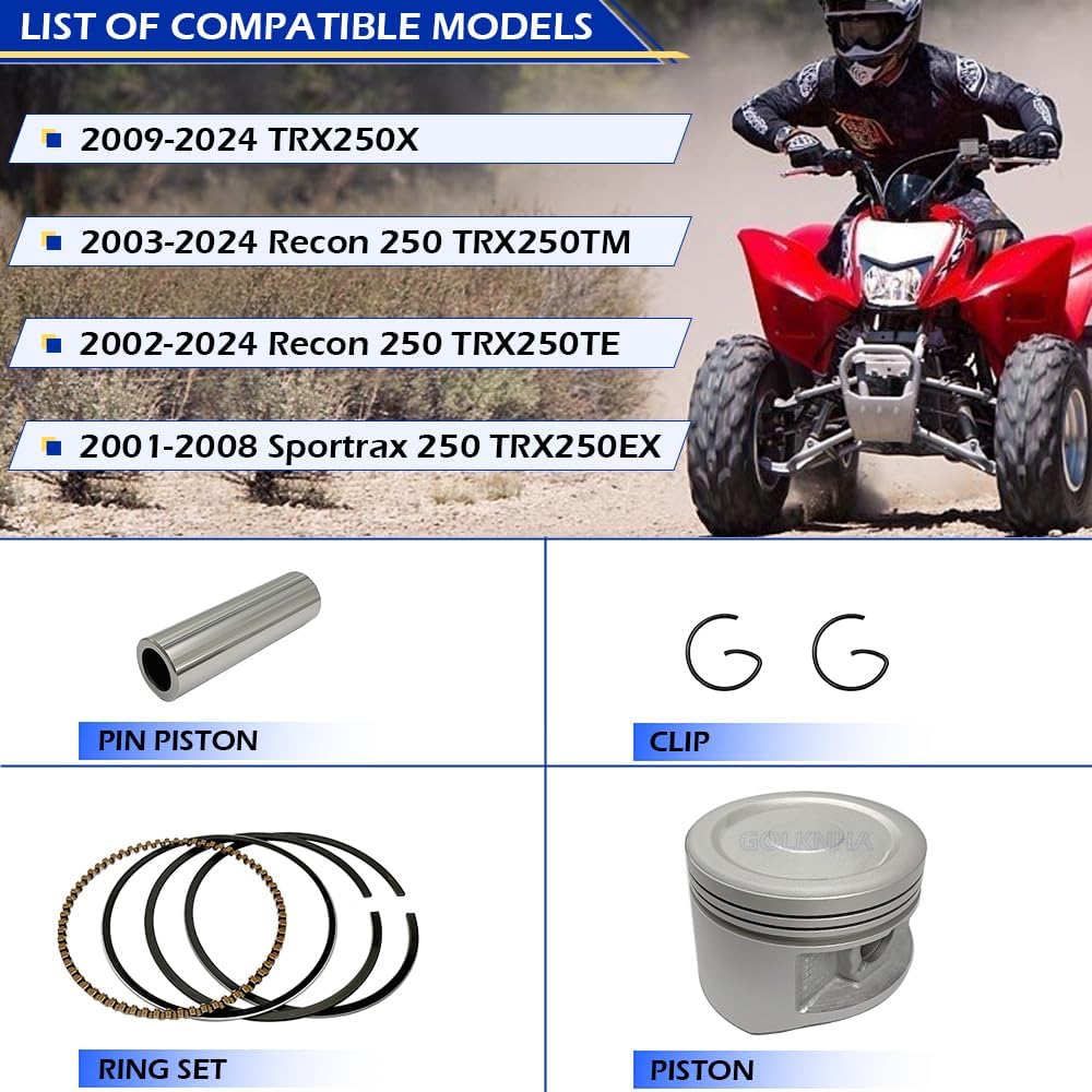 Cylinder Piston Gasket Top End Rebuild Kit Compatible with Recon 250 TRX250X TRX250EX TRX250TM TRX250TE 2001-2024 OEM#12315-HN6-010 12251-HN6-000