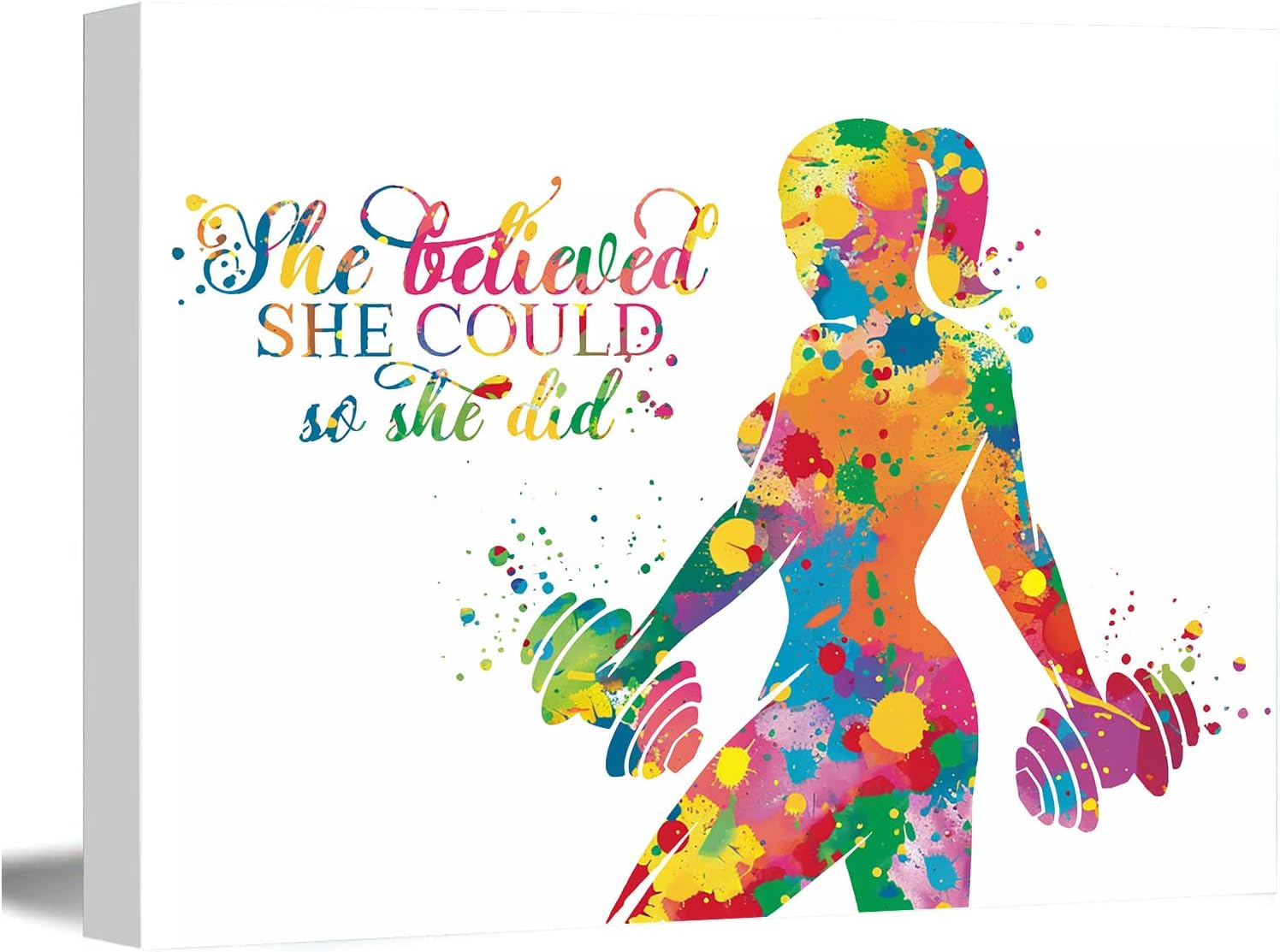 Sport Watercolor Canvas Print,Bodybuilding Watercolor Print Fitness Girl Quote Fit Girl Mom Female Woman Dumbbells Wall Art Gym Weight Lifting Sport Weight Training,16"x20"Framed Wall Art