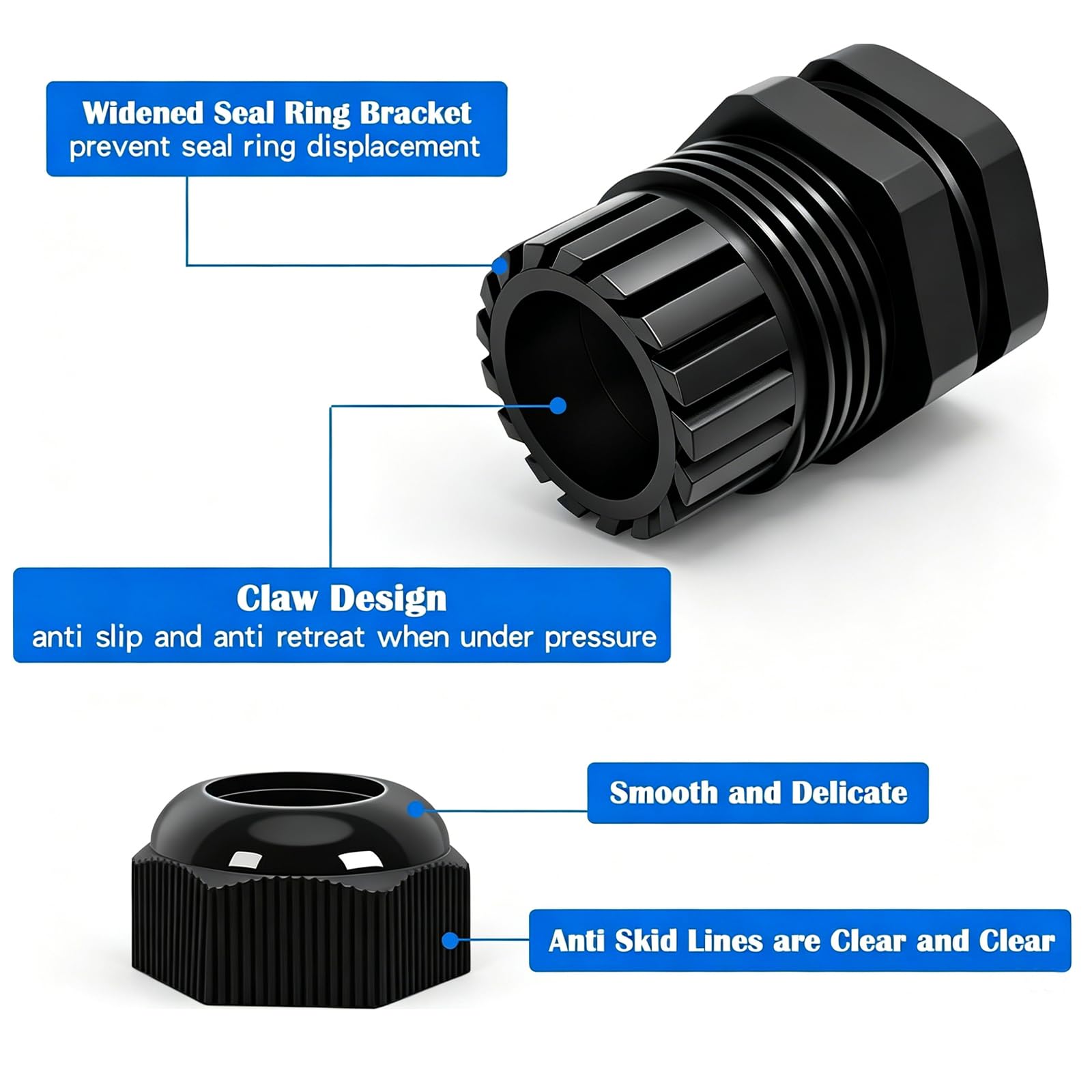 20 pressacavi in nylon da 1/2" NPT, connettori per cavi impermeabili con diametro regolabile 6-12 mm, giunti in plastica con guarnizioni 1/2 NPT-BK