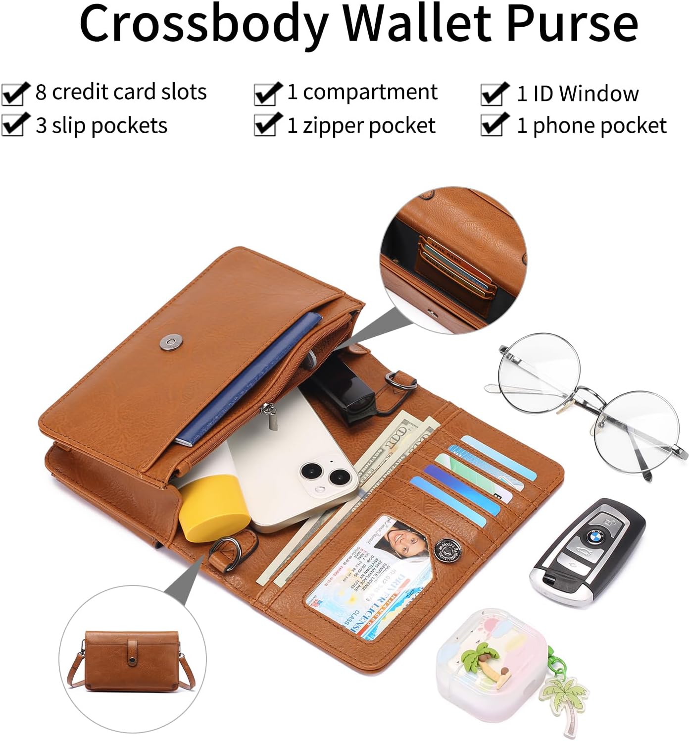 SENDEFN Small Crossbody Bags for Women Leather Cell Phone Purse Wallet with ID window and Card Slots - Image 3