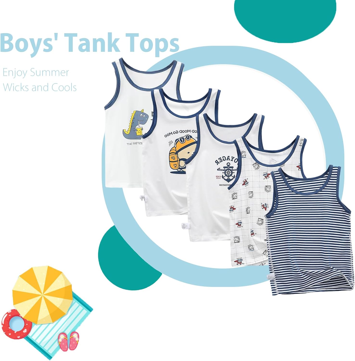 1-10 Years Toddler Boys Tank Soft Cotton Sleeveless Undershirt Kids Breathable Soft Tank Tops 5 Pack