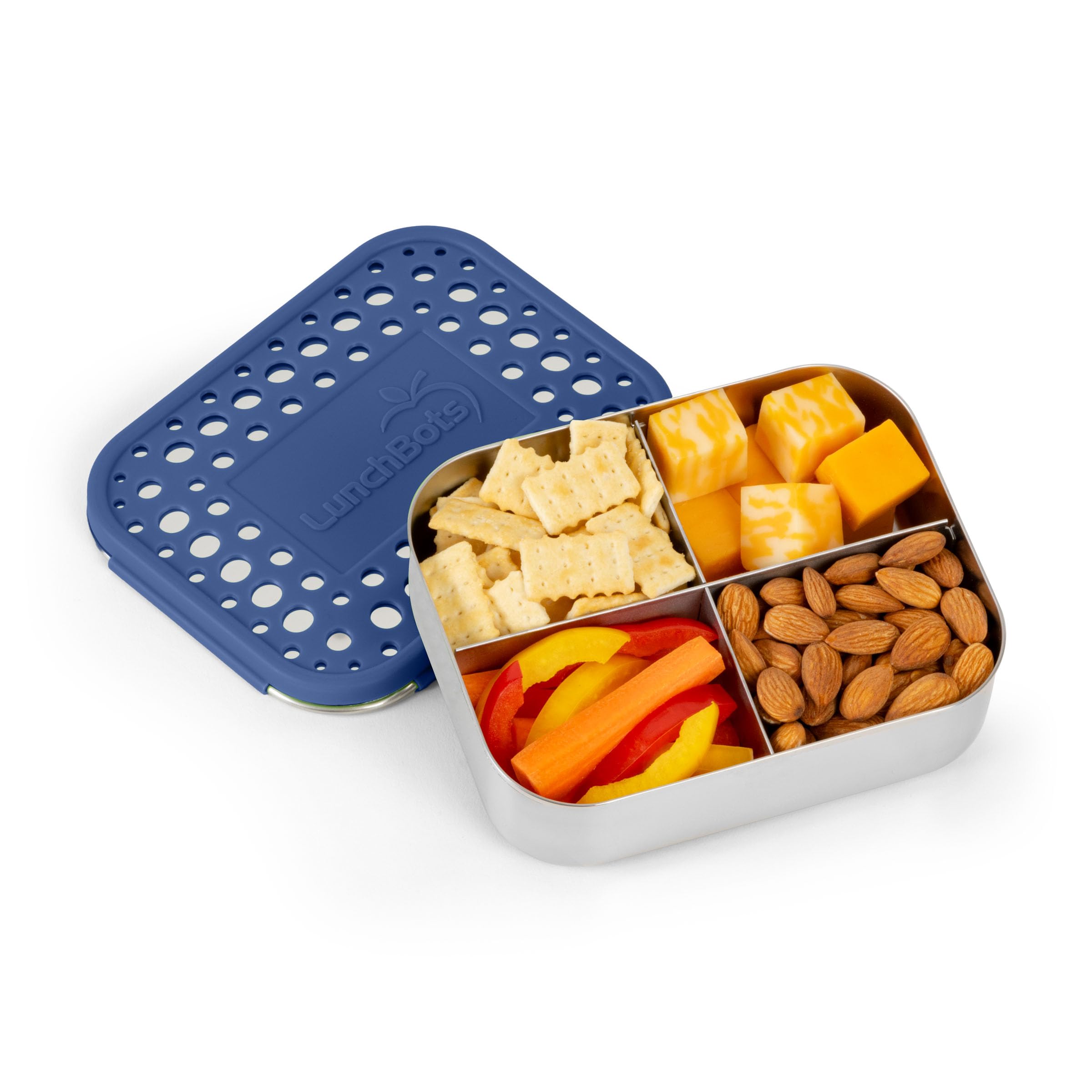 LunchBots - Medium Quad - contenedor de alimentos de acero inoxidable de cuatro secciones - Azul Puntos