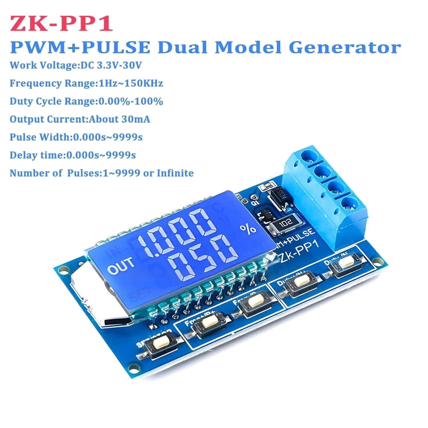 ZK-PP1 Dual Model Signal Generator Square Wave 1Hz-150KHz PWM Pulse Generator Module Frequency Duty Cycle Adjustable