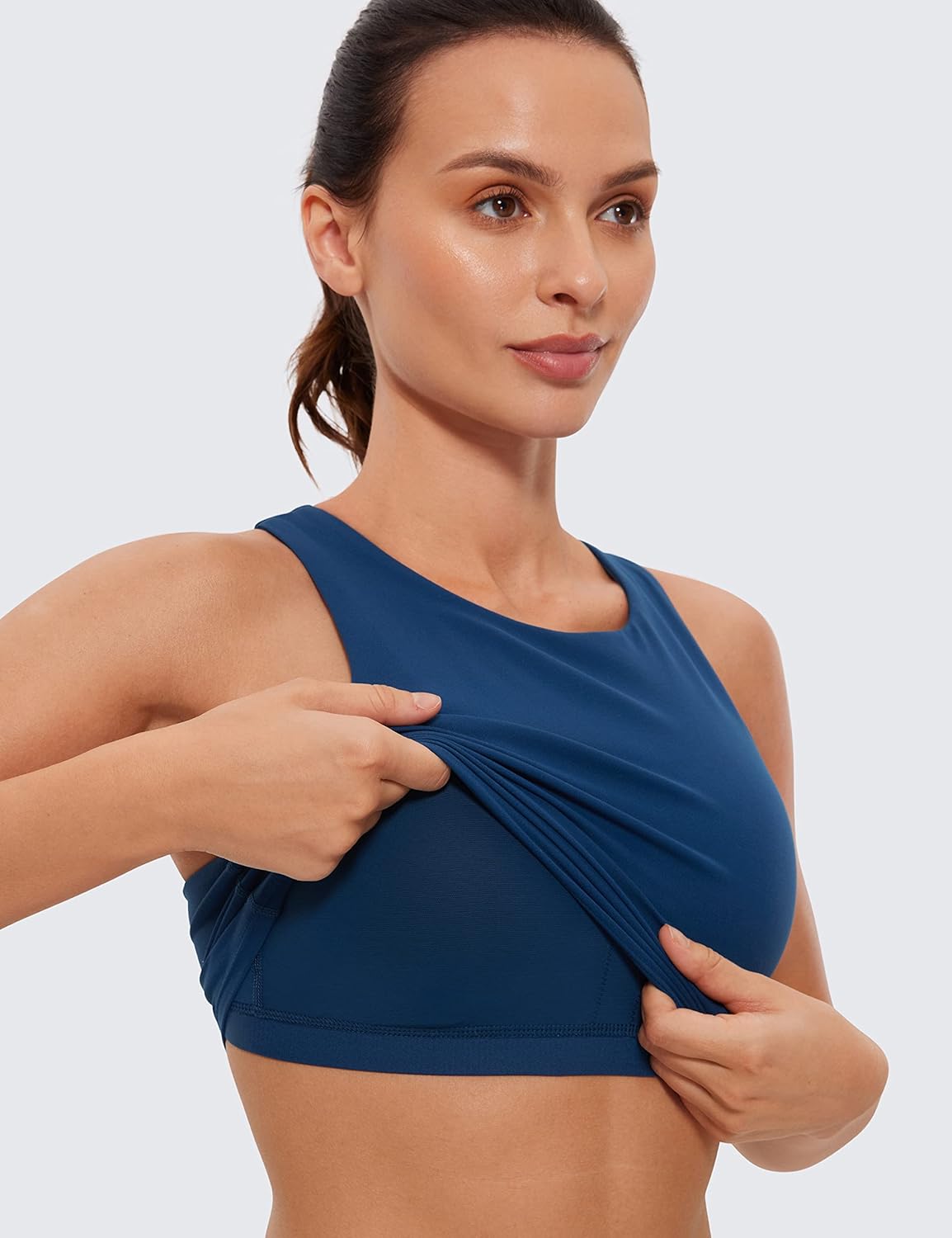 CRZ YOGA Butterluxe Racerback Longline Sports Bras for Women - High Neck Padded Crop Workout Tank Top with Built in Pads