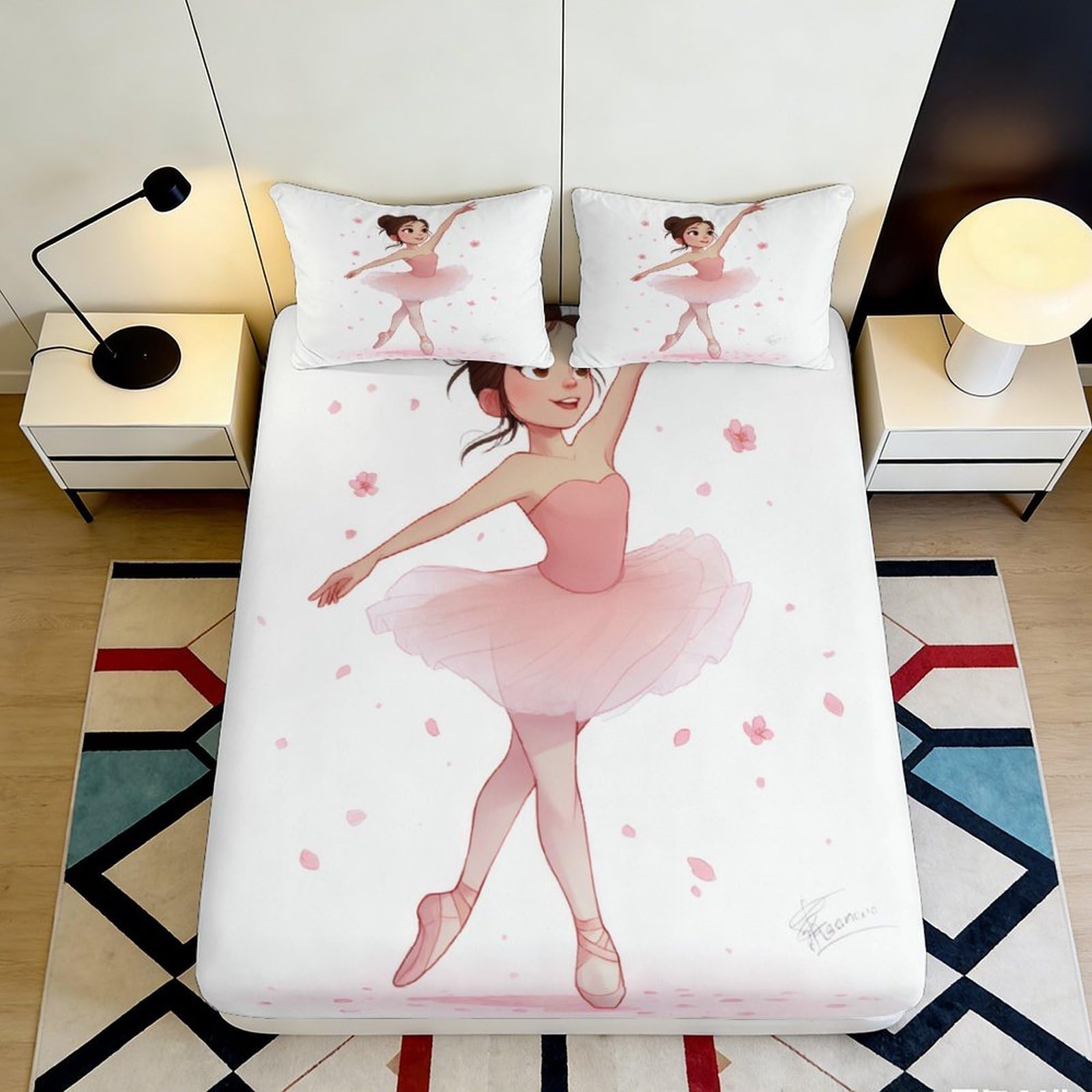 3D Printed Ballerina Fitted Sheet Microfiber Bedroom Bedding Deep Pocket Non-Slip Ballerina Mattress Fitted Cover Washable 200x200x25cm 90x200x25cm