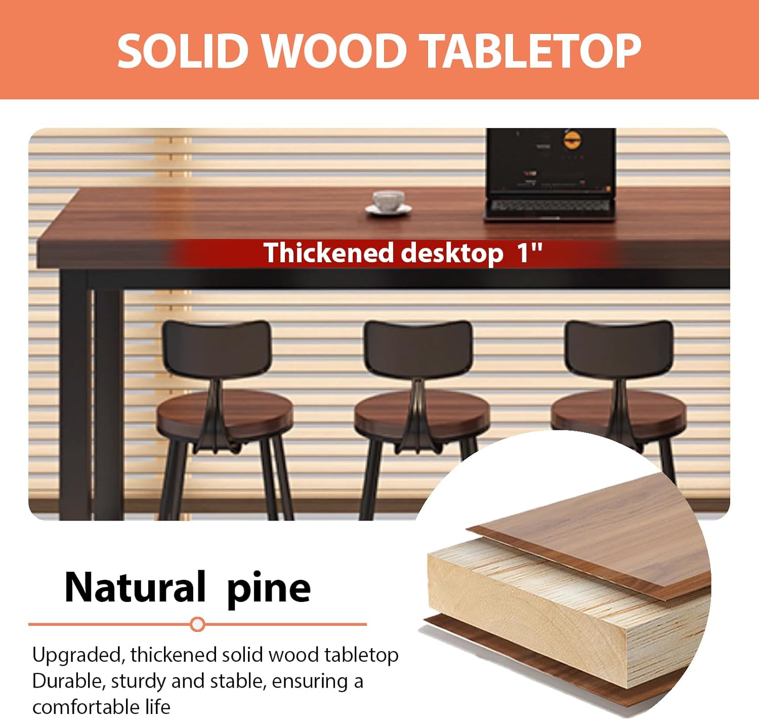 Rustic Long Bar Table with Storage, Wood Narrow Height Pub Table for Kitchen, Small Space, Living Room, Restaurant & Coffee Shop Black(Single-Layer) 47.3×11.9×41"