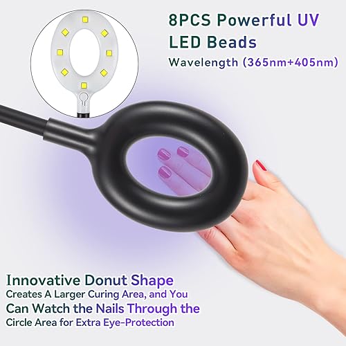 Miniatura 3 de XttnBM Lámpara de uñas LED UV USB de 16 W con clip para uñas de gel, 8 cuentas UVLED, cable de cuello de cisne flexible, tiempo de secado de 60