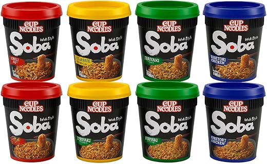 MiFan Rame Box - 12 Pezzi Nissin Soba Cup Noodles Istantanei Vari Gusti - Spaghetti Grano saraceno Giapponesi Yakisoba