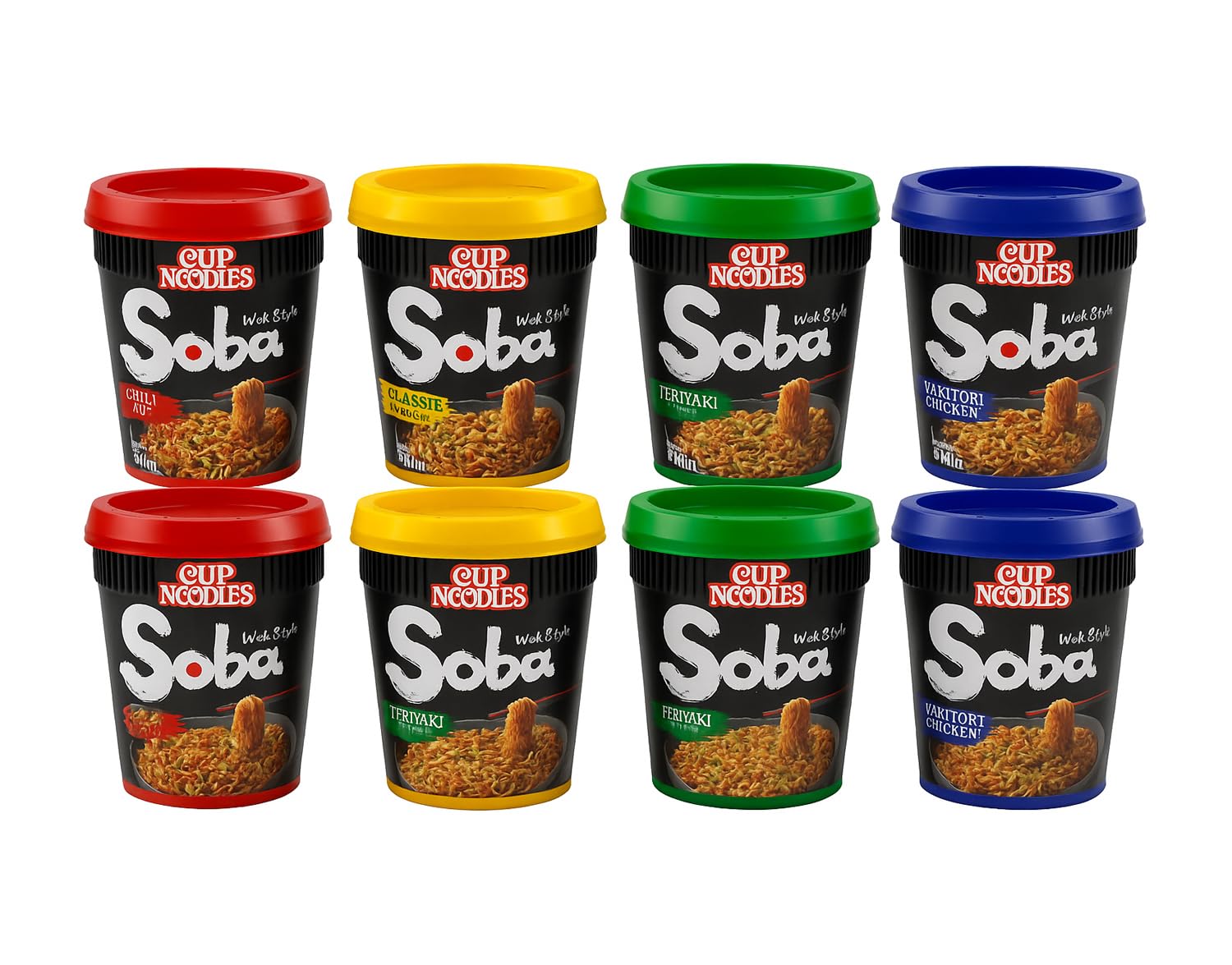 MiFan Rame Box - 8 Pezzi Nissin Soba Cup Noodles Istantanei Vari Gusti - Spaghetti Yaki Soba Giapponesi