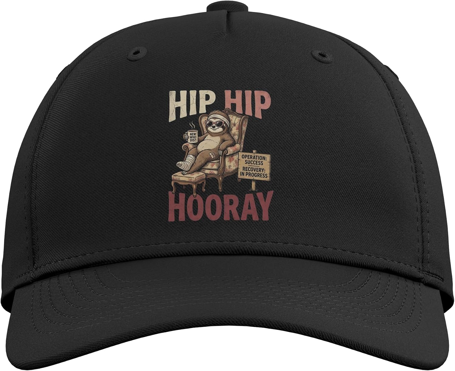 Hip Hip Hooray Funny Sloth Surgery Recovery Hip Replacement Adjustable Baseball Hat image 2