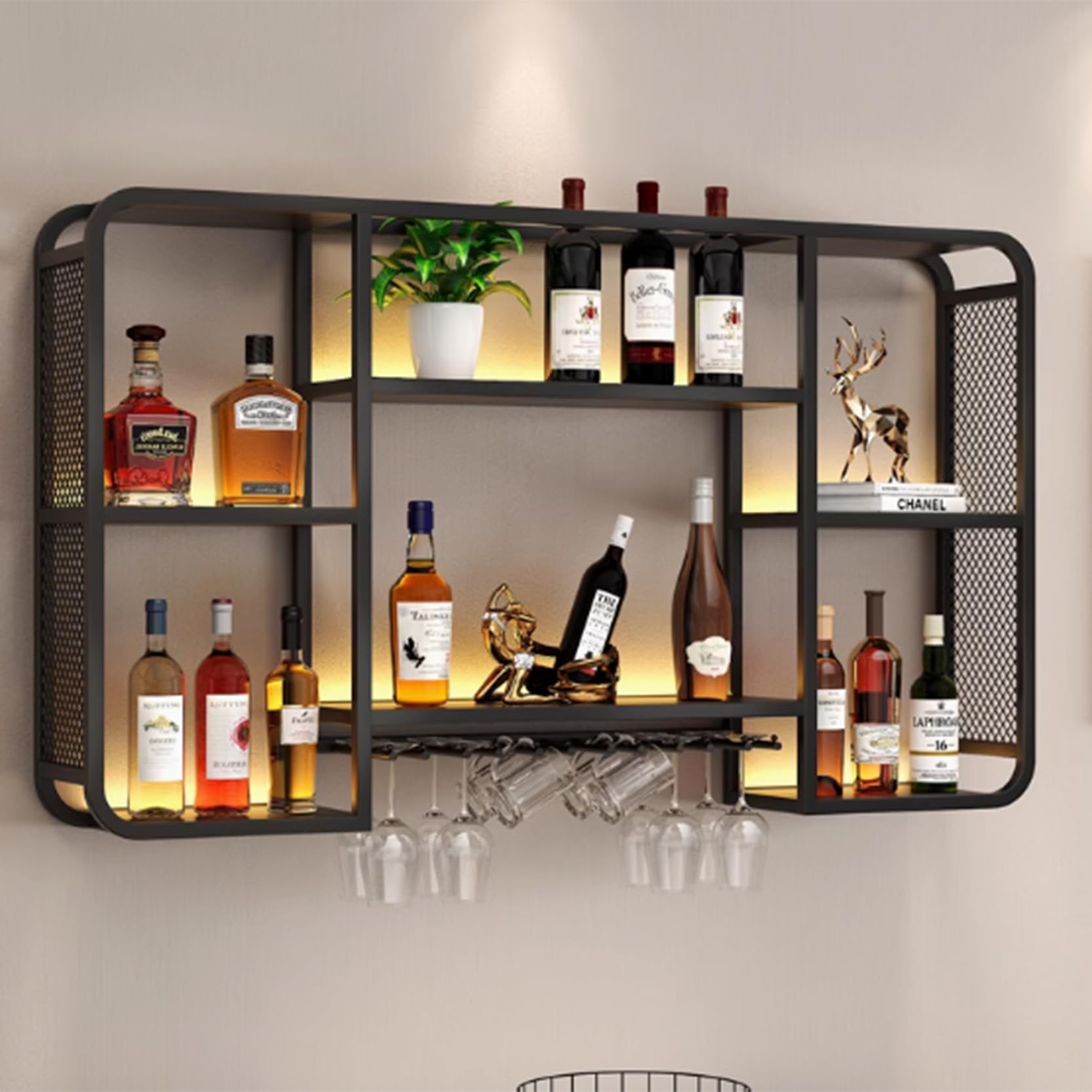 Casier à vin mural avec porte-verres noir 80x20x70 cm