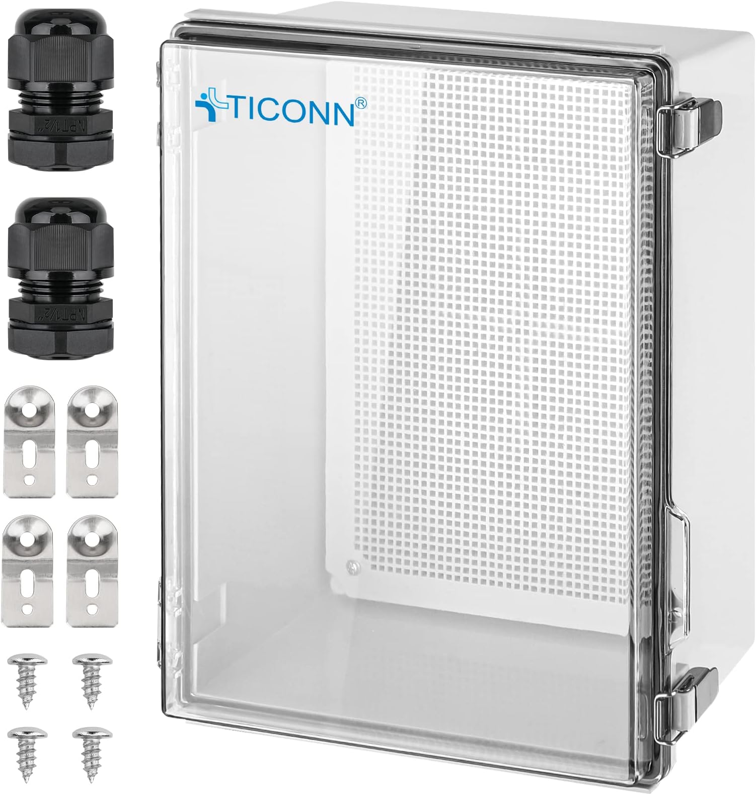 Outdoor Electrical Box Waterproof, Junction Box IP67 ABS Plastic Enclosure with Hinged Cover with Mounting Plate, Wall Brackets, Cable Glands (Clear, 15.7"x11.8"x7.1")