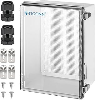 TICONN Waterproof Electrical Junction Box IP67 ABS Plastic Enclosure with Hinged Cover with Mounting Plate, Wall Brackets, Cable Glands (Clear, 15.7"x11.8"x7.1")