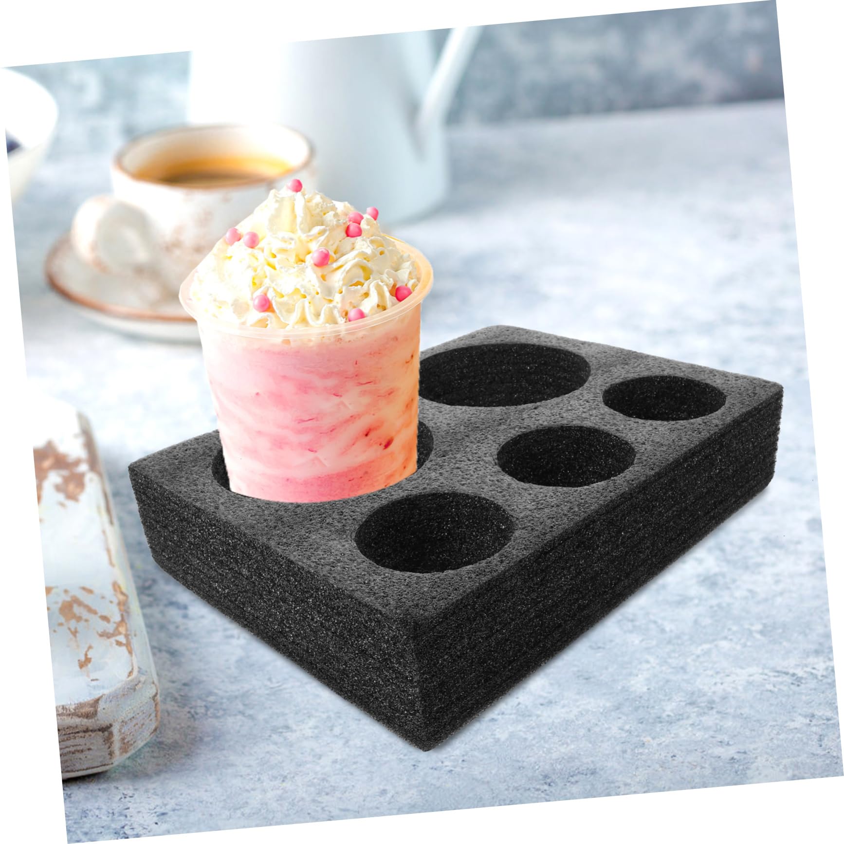 Cabilock 4 Piezas Posavasos Café Portavasos Para Bebidas Soporte De Copa De Bebidas Portavasos De Cafe Transportador Portador De Bebidas Bandeja De La Copa Para Llevar Negro Algodón Perlado