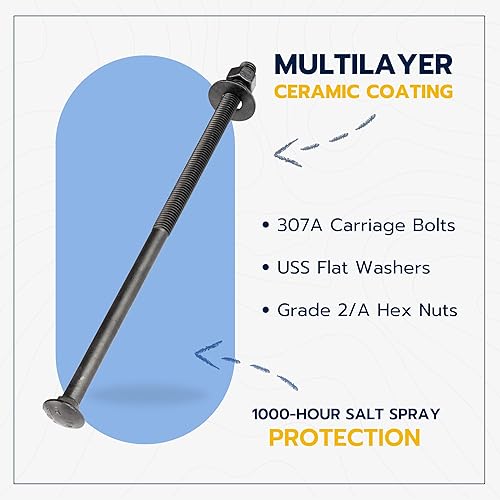 Miniatura 42 de El kit de pernos negros de carro de 1/2 pulgada x 10 pulgadas incluye 12 pernos, 12 arandelas y 12 tuercas, revestimiento de cerámica negra Ruspert