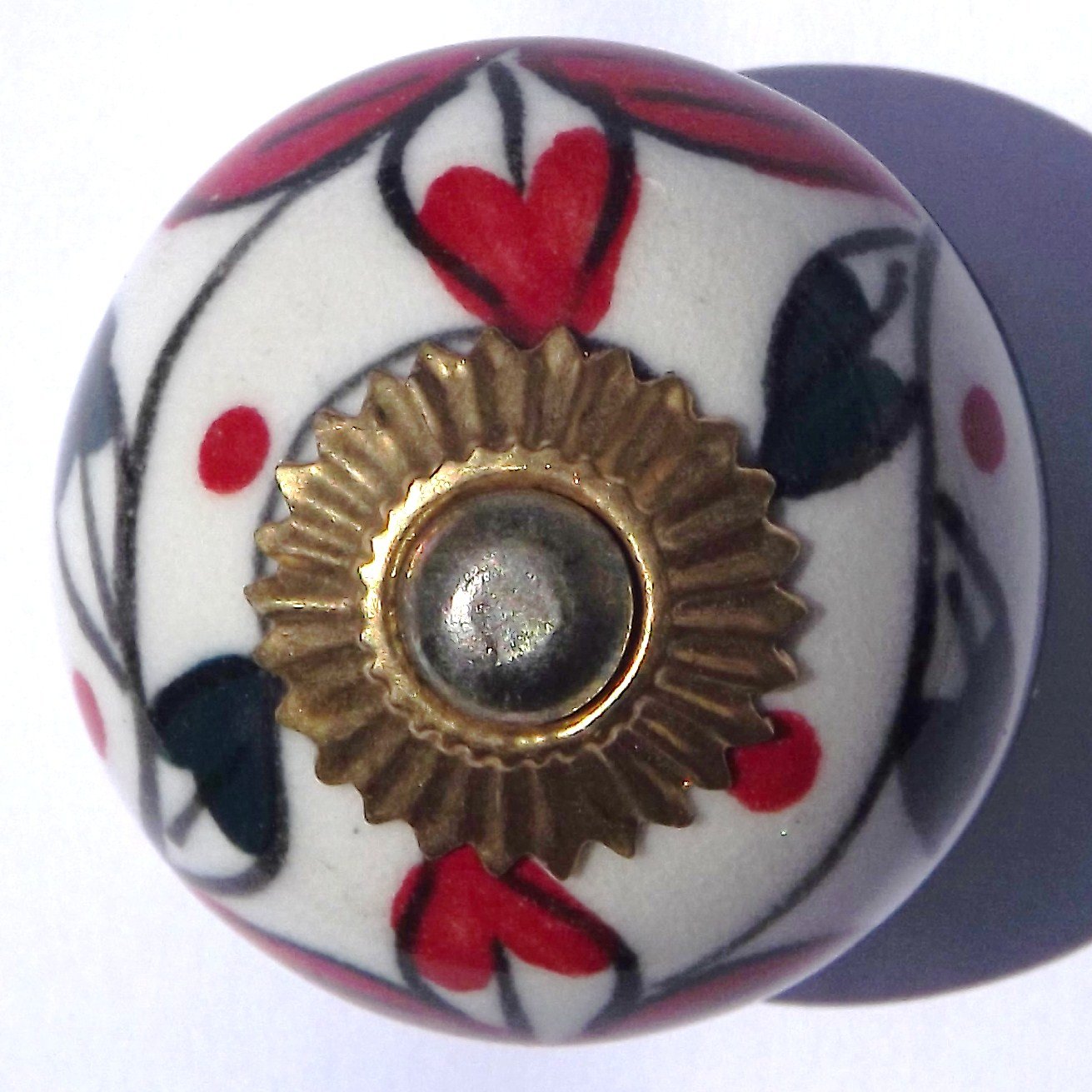 Glass Doorknobs And Furniture Pulls Red White Round With Flowers And Dark Green Leaves (Brass Fittings) Ceramic Cupboard Door Knobs Drawer Pulls Shabby Chic Handle Porcelain