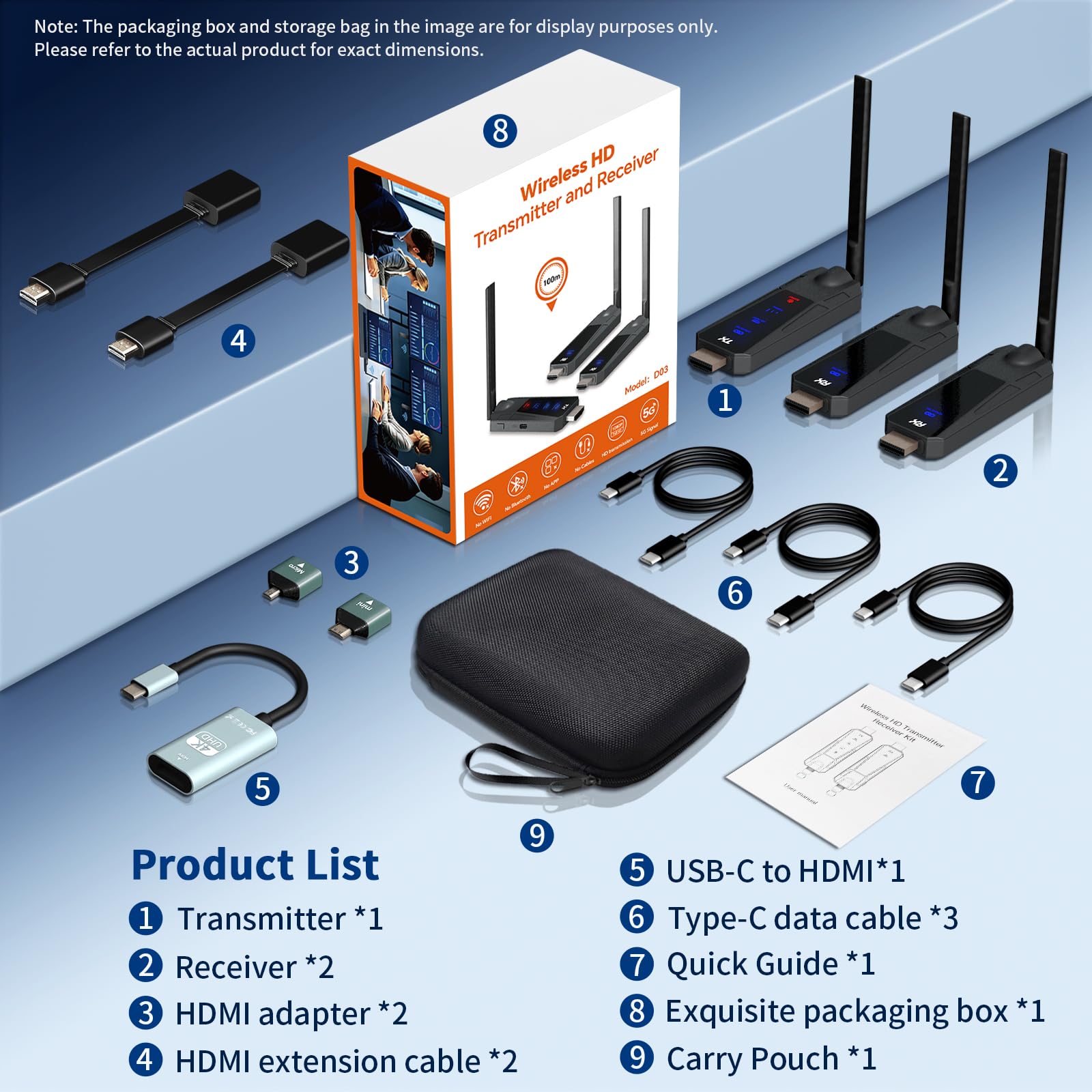 Wireless HDMI Transmitter and Receiver, 1080P@60Hz,100 Meter Funkübertragung 2,4G/5G,HD-Ausgang,Hdmi Wireless Geeignet für TV/DSLR/Projektor/Laptop/PC und Andere Geräte(1TX+2RX) | HDMI Wireless Extender, 4K Decode, Plug & Play, 2.4G/5G Dual Band, Screen M