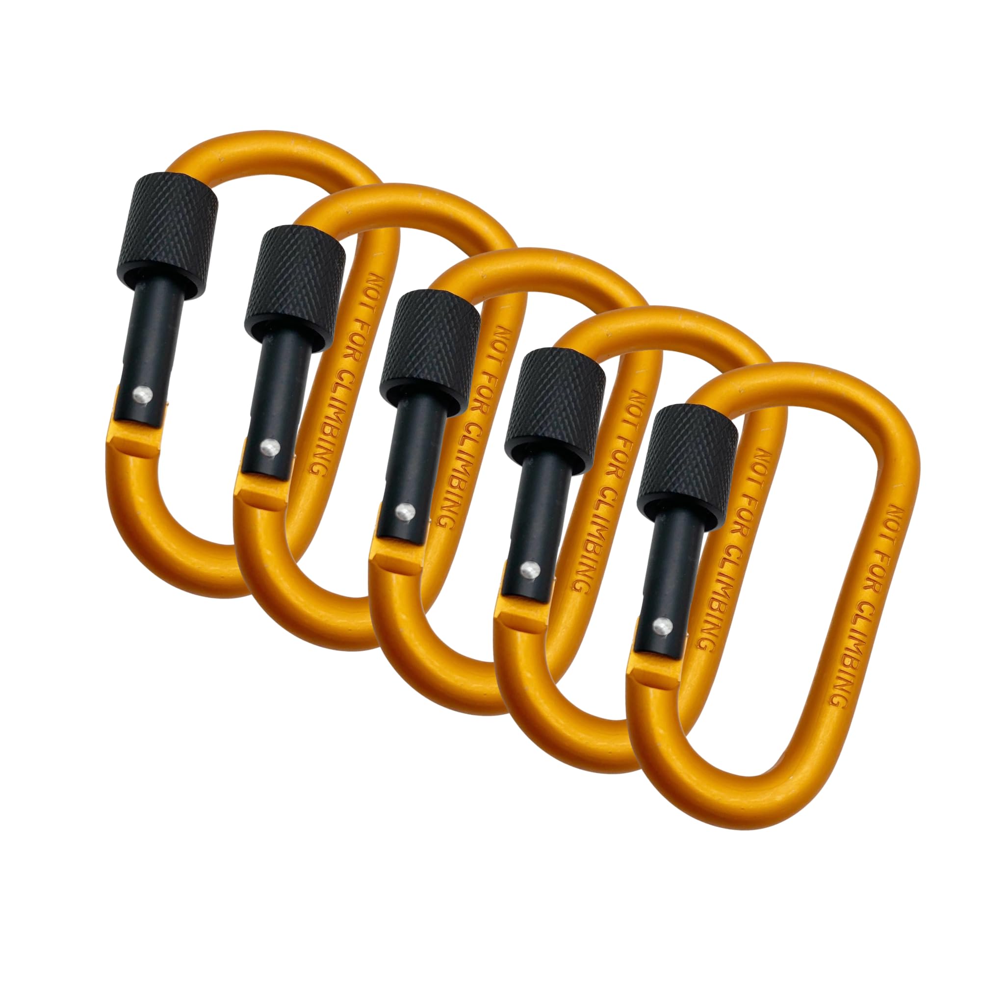 5 Pack Heavy Duty Carabiner Clips – Aluminium Screw Lock D-Ring Keychain Clips for Camping, Hiking, Backpacking & Everyday Use | Lightweight Carabiners for Keys, Gear & Travel (Gold)