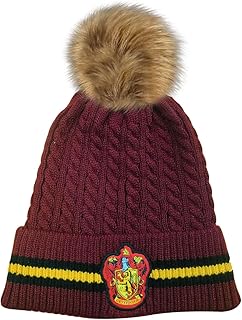 Gorro de esquí con pompón desmontable, diseño de Gryffindor de Harry Potter, color granate, rojo (Maroon), Talla única